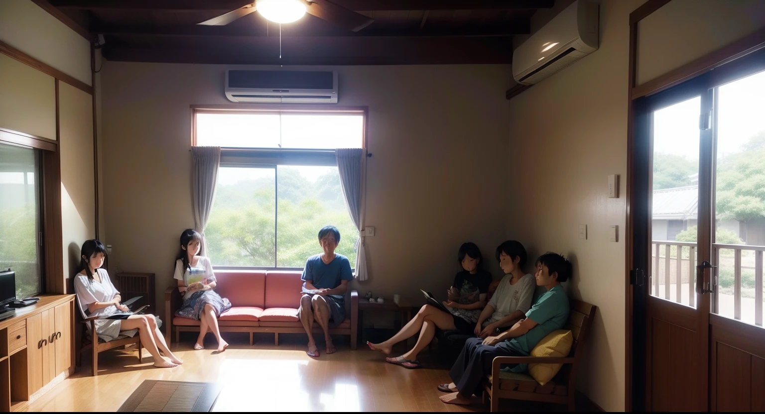 Indoors in summer、People sitting and relaxing、airconditionerlora