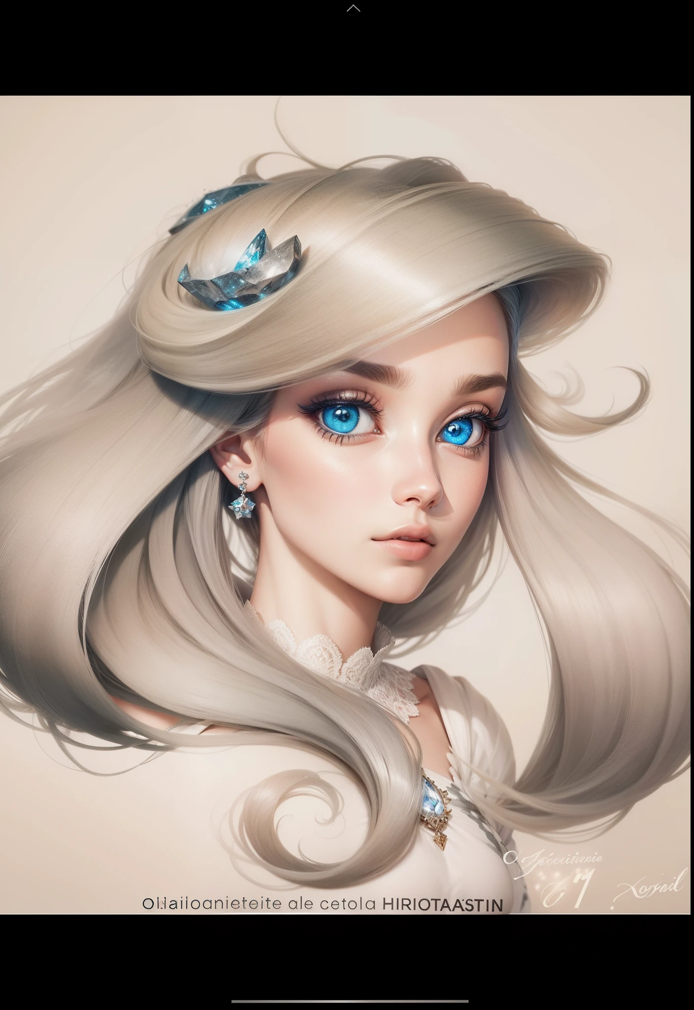 Imagem em alta qualidade, olhos realistas, olhos como pedras preciosas, cabelos longos loiros, super realista, hiper detalhado, pintura realista.