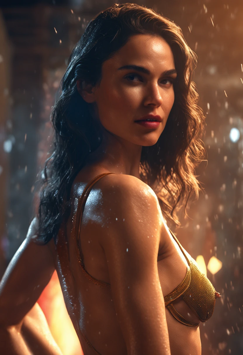 Model: Gal Gadot: Nude butt, epic lighting, sun shining through glass window, flowers in pots, Shower stall, dripping wet, (perfect face), (perfect butt), (Medium breasts), (Perfect nipples), (perfect skin) volumetric God rays, low lighting, added details, realistic, high quality, highly detailed:1.4, dark colors, extreme detail, 8k resolution, realistic. (cinematic lighting).