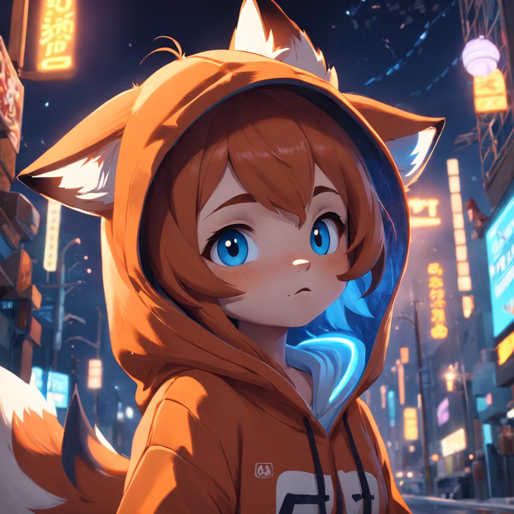 Cute fox in Pixar movie style wearing hoodie , illuminating, Cinematic lighting, 。.3D, borrowed, ultra - detailed, 8K