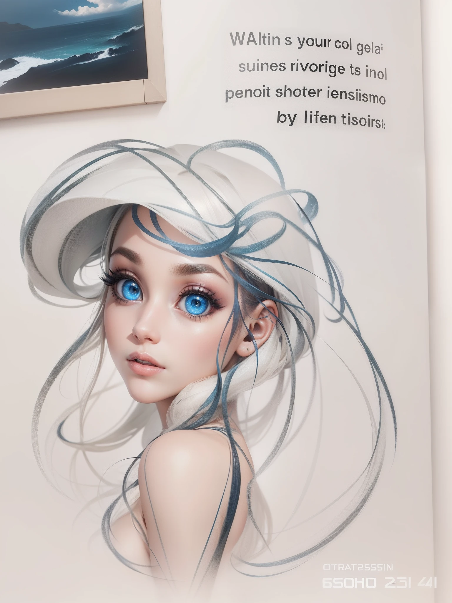 Imagem em alta qualidade, olhos realistas, olhos como pedras preciosas, cabelos longos loiros, super realista, hiper detalhado, pintura realista.
