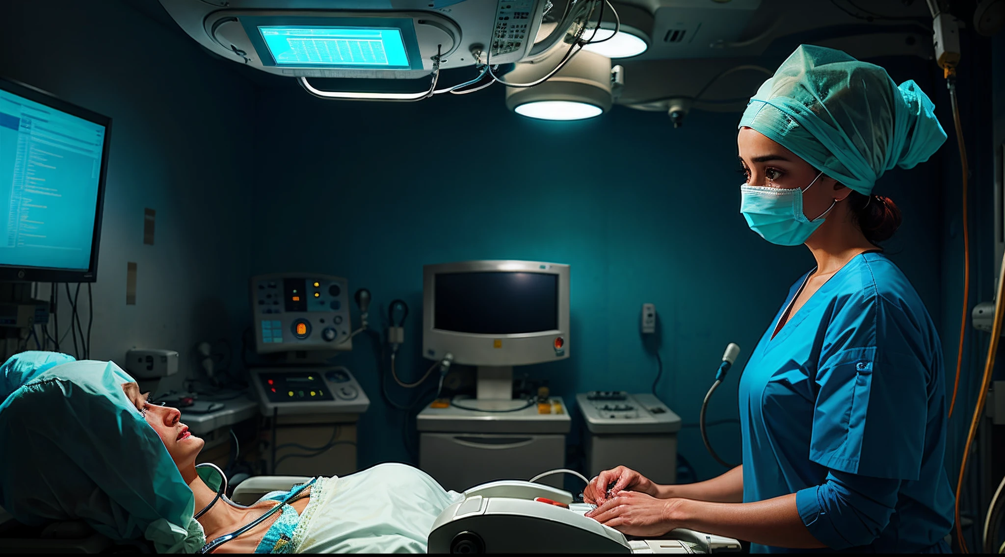 a woman in an operating room with no doctor