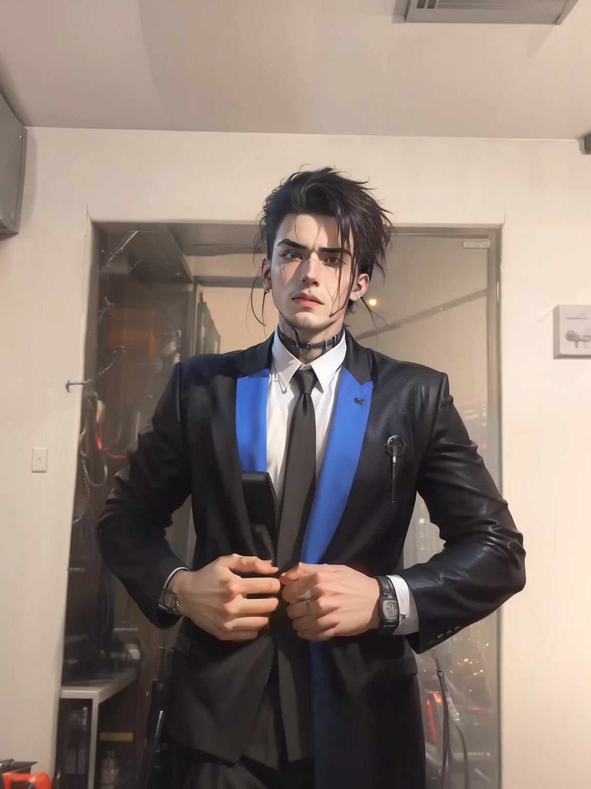 Change background cyberpunk handsome boy, realistic face, 8k, ultra realistic,
