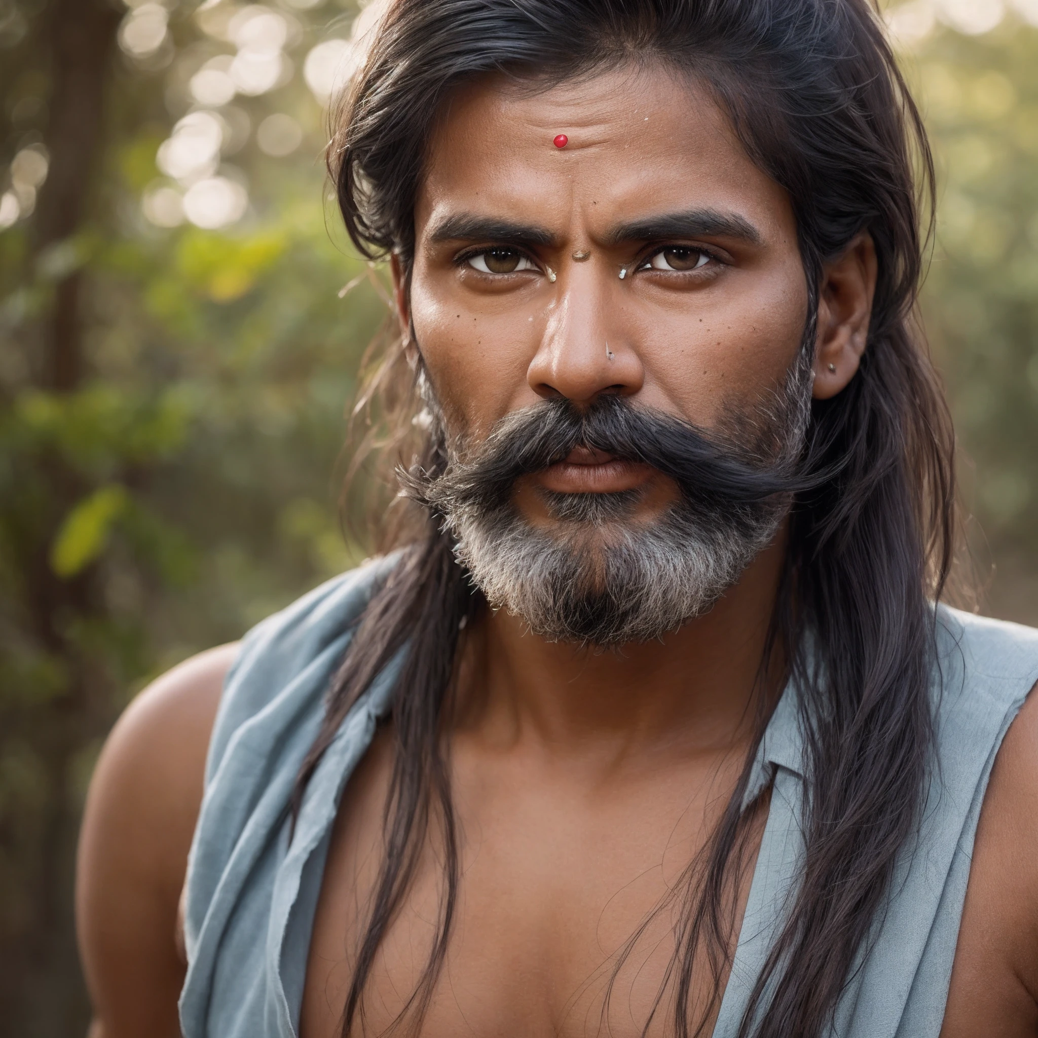 an Indian with wolf's skin on his head  