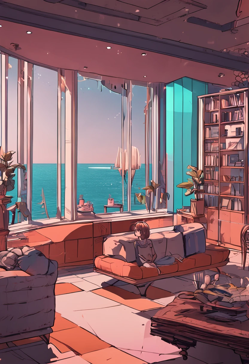 Seaside architecture，high rise，Luxury，high-class，anime big breast