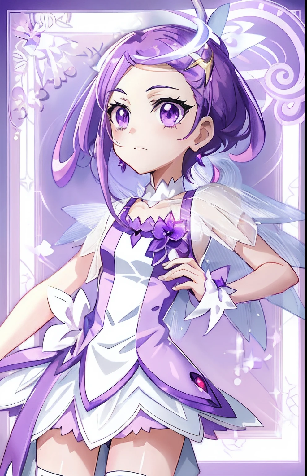 ((masterpiece,best quality)), <lora:Acerola_Pokemon:0.8>, acerola (pokemon), purple hair, purple hair, topknot, flipped hair, smile, looking at viewer, cowboy shot,