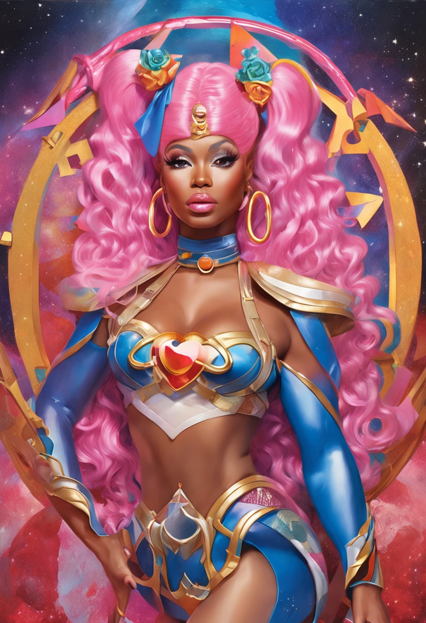 [basety style|seviechan style|abbe bi style|cherrmous style|anime|othalama style], (fafa araujo:0.8), extremely detailed, amazing, fine detail, absurdres, Masterpiece,ultra high res, Stunning, (Beautiful_Brazilian_Milf_Women_Queen), (Athletic_Body_ABS_Thighs:1.1), (Suntan_Dark_Skin), (Gorgeous_Very_Long_Giant_Blonde_Hair_with_Iridescent_Multiverse_Fluid_Effects:1.3), (high detailed Skin:1.3), (fleshy luscious lips), (Cleft_Chin), Huge Breasts, (hollywood lips, wide jaw line, wide lips, narrow beautiful nose, highly detailed woman, extremely detailed eyes and face, iridescent iris, nose stud, , detailed clothes, shinny glossy skin, naughty face, looking at viewer, (wearing Egyptian style Ethereal Jewels underwear iridescent and Long Bracelets and Cloak with Isometric Intricate Multiverse Effects), Imposing Pose, (Sitting on Futuristic Intricate Throne in Space), (Aura of power energy:1.3), (nikon d850 film stock photograph 4 kodak portra 400 camera f1.6 lens rich colors hyper realistic lifelike texture dramatic lighting)