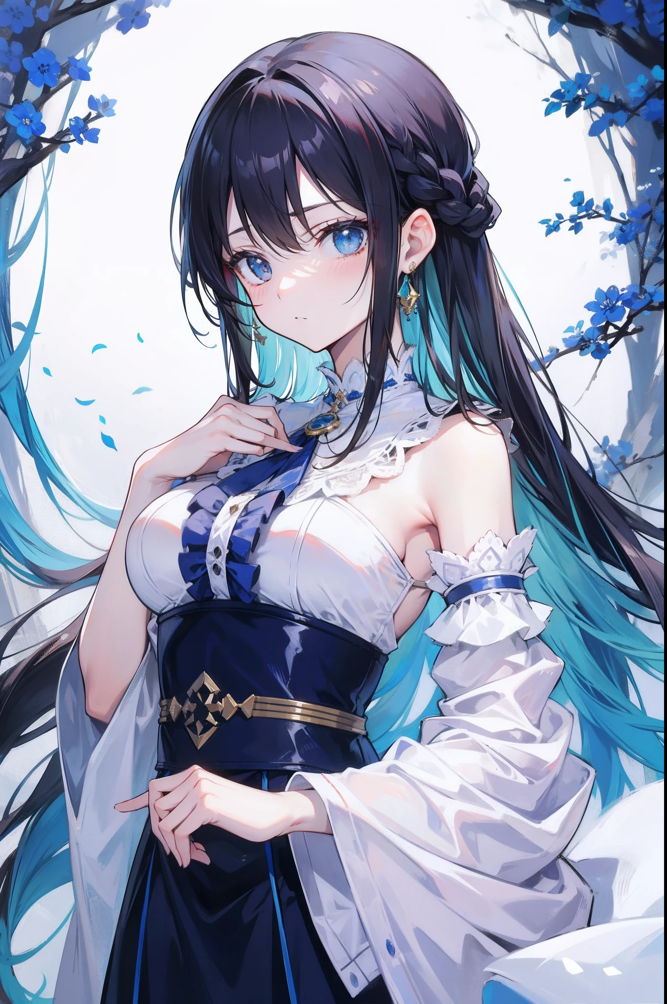1 girl、kiss,Fox ears,Close-up of face,(8k、Highest image quality、best quality、masterpiece)、全身裹着White紧身衣,WhiteFlowers头饰,White gloves,White,Slim,Large Breasts,Extremely detailed facial details, handcuffs,collar,Calm expression,Red lips,sweet smile,Black long hair, Attractive blue eyes, Fox ears, Ridiculously big, glowing skin,forest,Flowers,Sitting in a sea of flowers,A grand spectacle