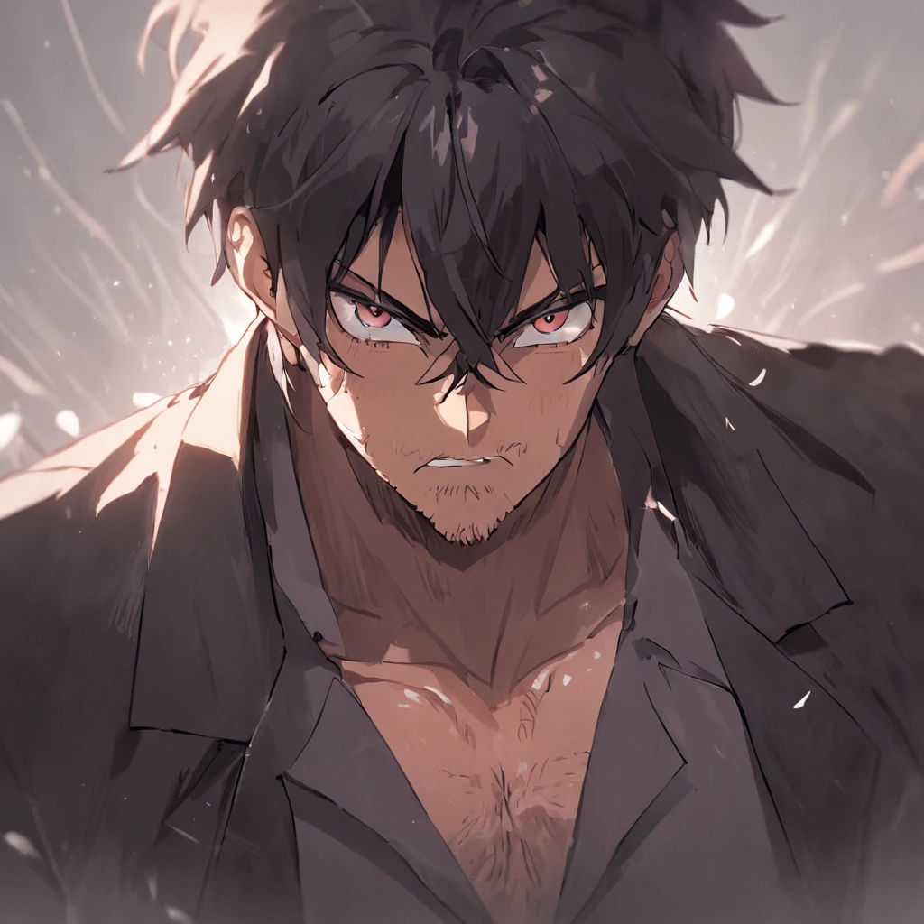 4K, hairy chest, ,middle aged man,Big back,Black and white hair,stubbles,,wind coat,Business suit,,cigars,Male leopard,(Rage 2),Exaggerated expressions,two tone color hair,eye glass, Detailed face, Perfect face, Detailed background, coda,Museum interior
