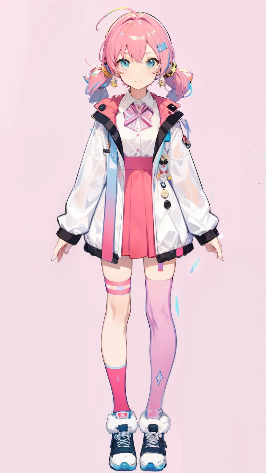 Cute anime girl, twintail, hologram coat