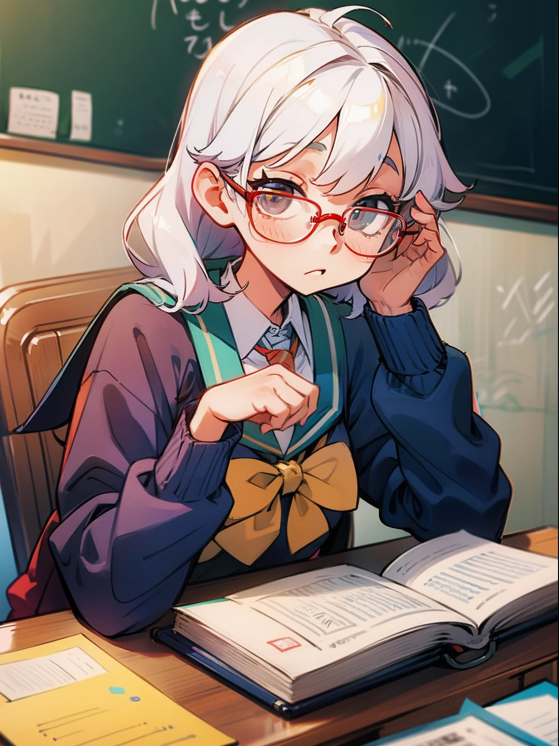 Adorable "meganekko" girl in a school uniform