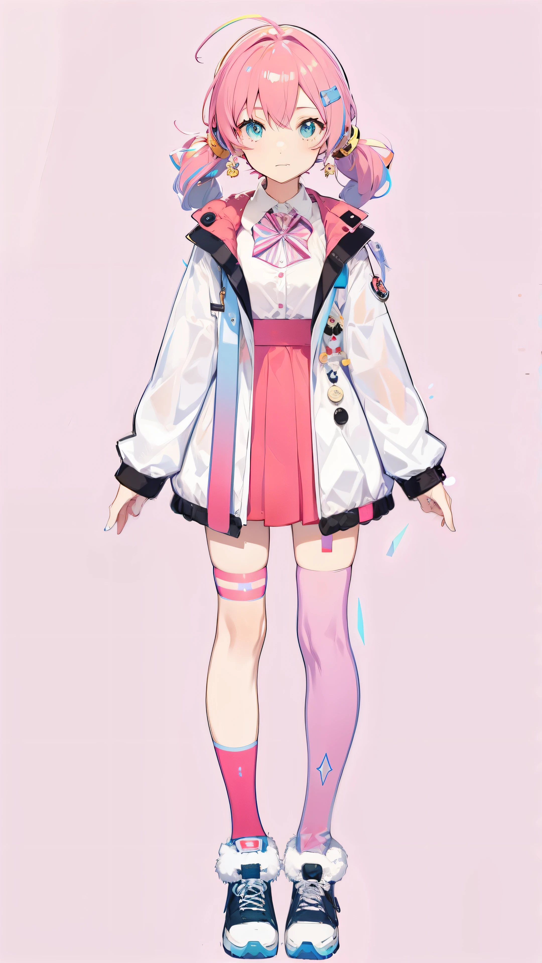 Cute anime girl, twintail, hologram coat