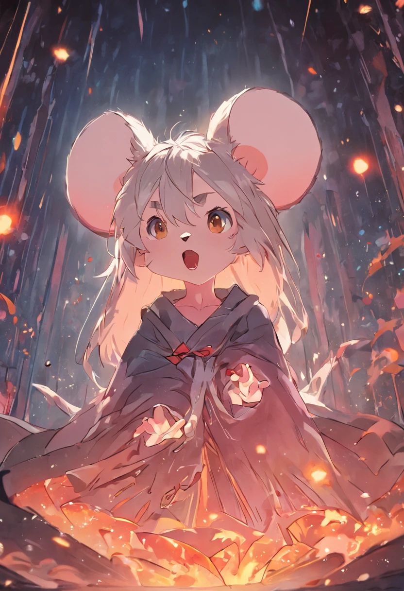 Small mouse,adolable,Shaggy,comic strip,White hair。