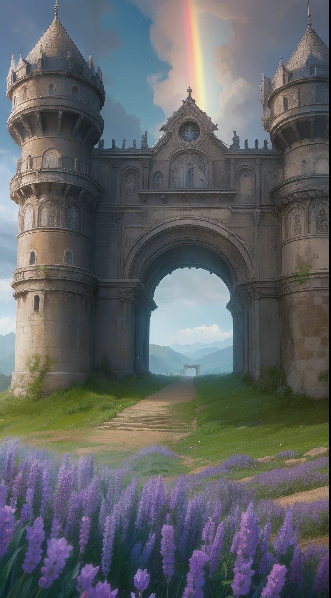 High fantasy image of the rainbow lavender fortress