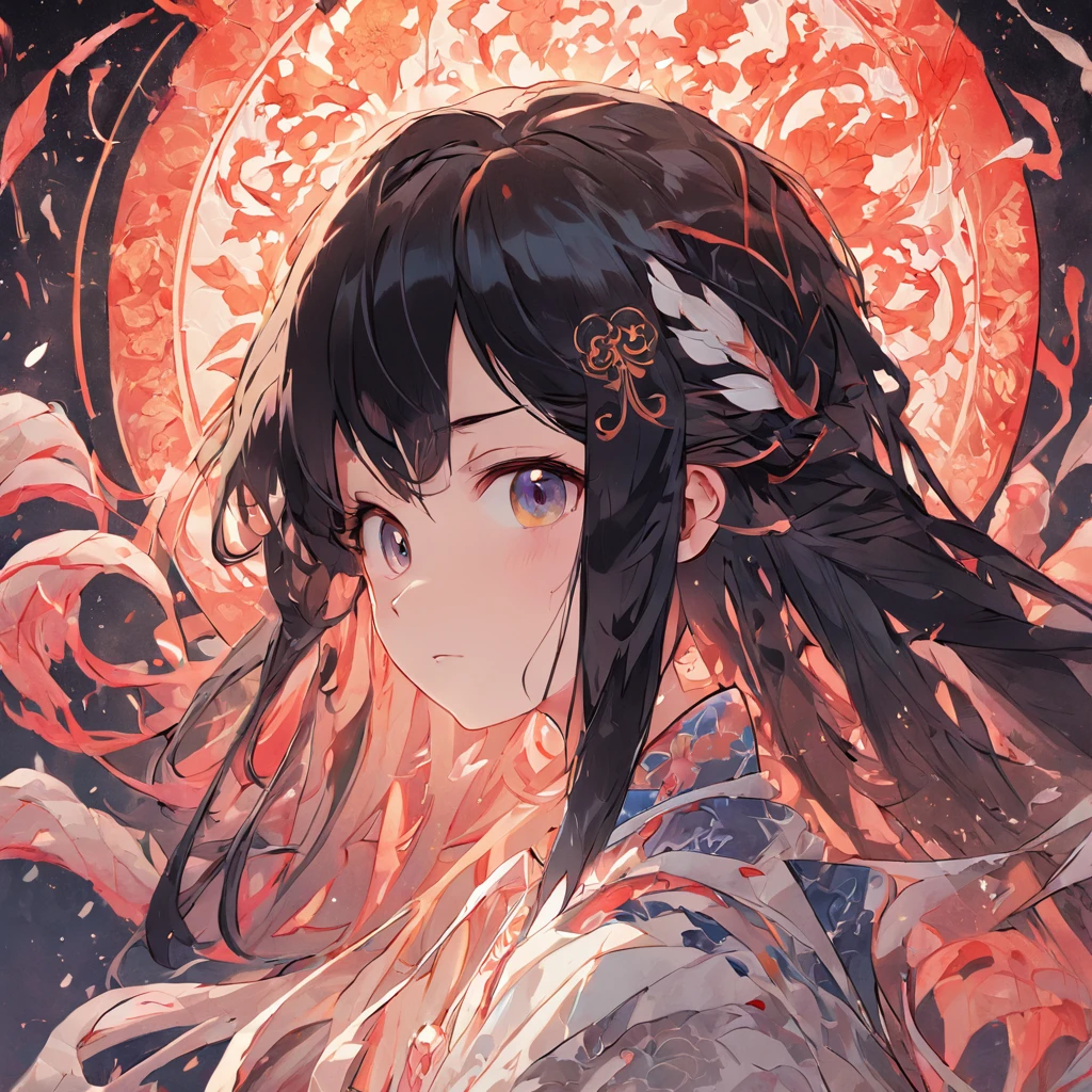 (White background:1.4),(Silhouette of a girl, Eyes open,Long black hair, Oriental elements),(Chinese illustration:1.3,paper art:1.3, Quilted paper art:1.2),( reasonable design, Clear lines, High sharpness,Best quality, Very detailed, Masterpiece, movie light effect, 4K )