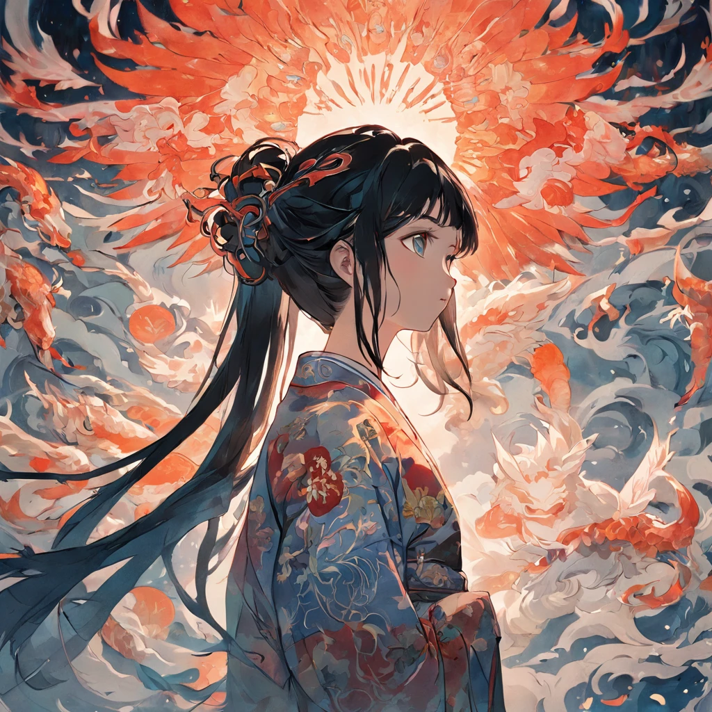 (White background:1.4),(Silhouette of a girl, Eyes open,Long black hair, Oriental elements)，(Chinese illustration:1.3，paper art:1.3, Quilted paper art:1.2),( reasonable design, Clear lines, High sharpness,Best quality, Very detailed, Masterpiece, movie light effect, 4K )