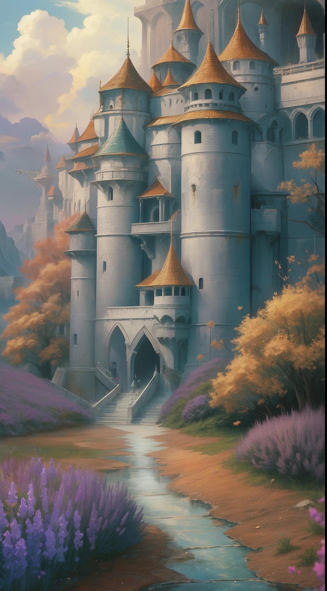 High fantasy image of the rainbow lavender fortress