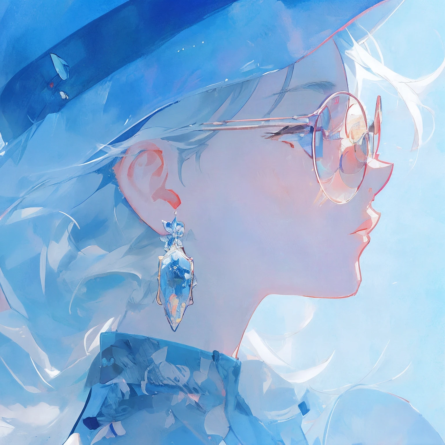 Anime girl with blue hat and glasses looking up at the sky, Detailed digital anime art, Digital anime illustration, Exquisite digital illustration, Guviz-style artwork, Digital anime art, Beautiful anime artwork, advanced digital anime art, Digital art on Pixiv, A beautiful artwork illustration, Anime art wallpaper 4 K, Anime art wallpaper 4k, Beautiful digital illustration