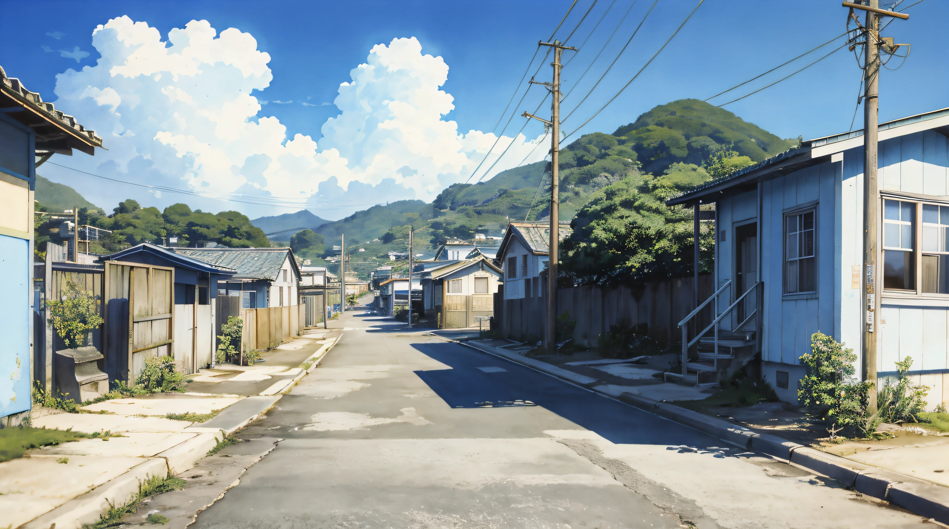 the sky is blue,in the style of lo-fi aesthetics,kishin shinoyama,watercolor,seaside scenes,rural life scenes,colorful sidewalk scenes, retrocore, s ō saku hanga.