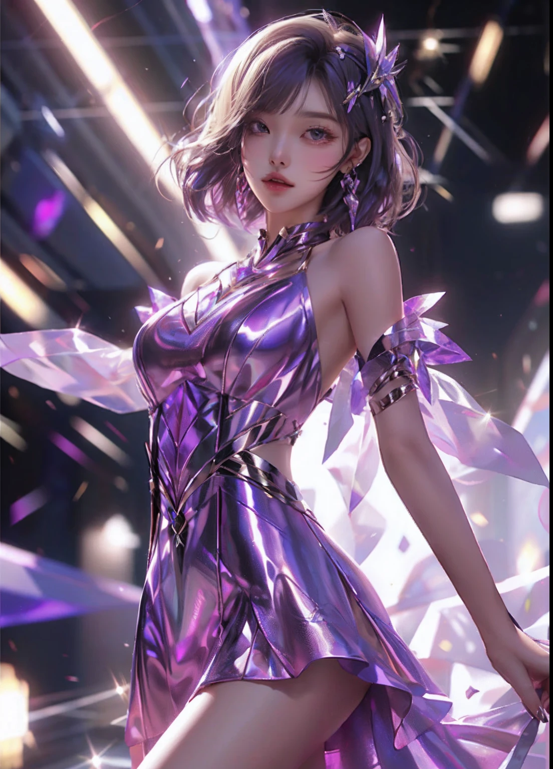 best quality, 1girl, kda, solo, long hair, short hair, dress,