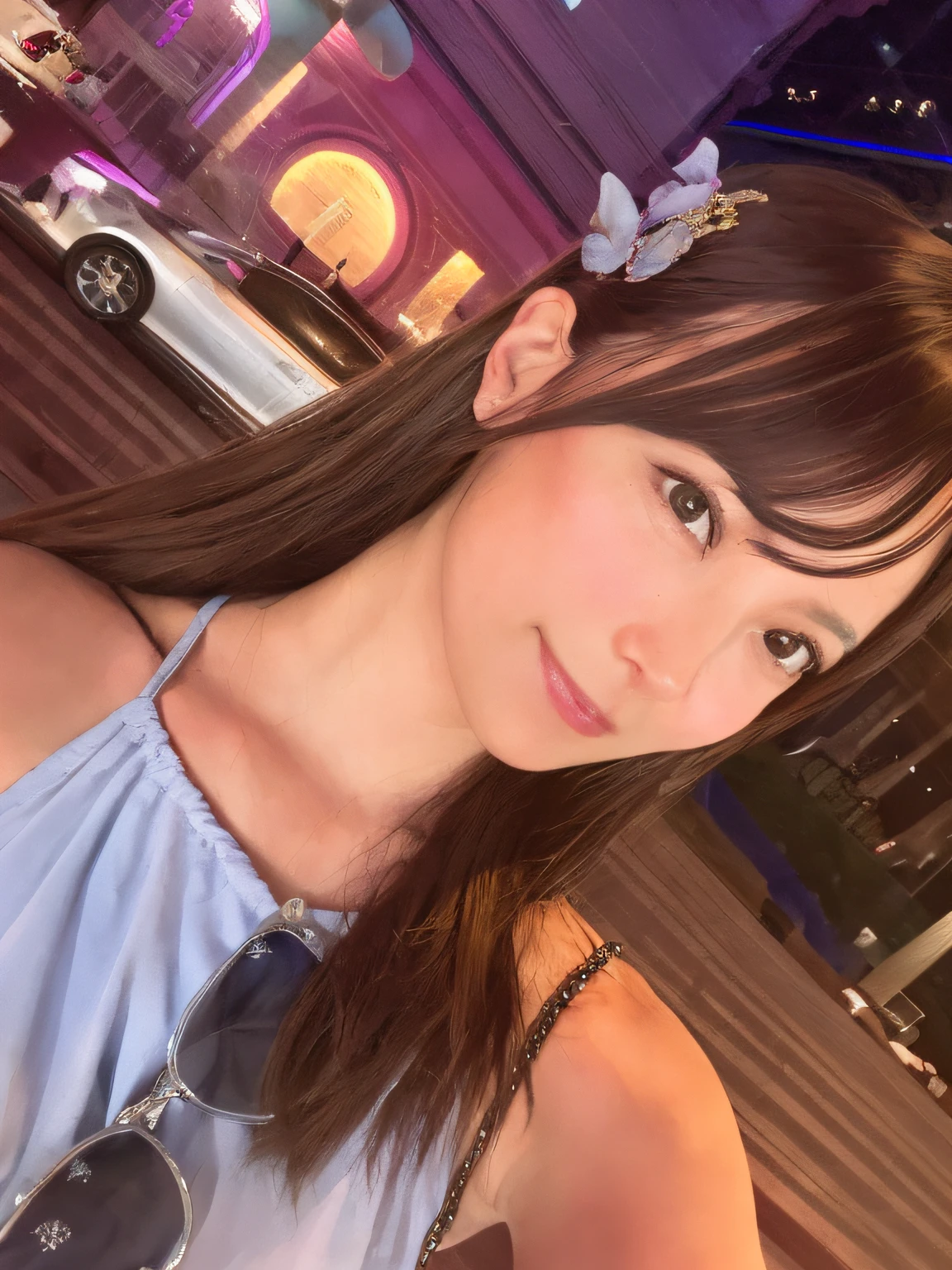 Alafed woman in sunglasses and blue dress poses for photo, 奈良美智, chiho, sakimichan, shikamimi, 🚿🗝📝, sakimichan, Shiori Teshirogi, Kimi Takemura, deayami kojima, narumi kakinouchi, sayori
