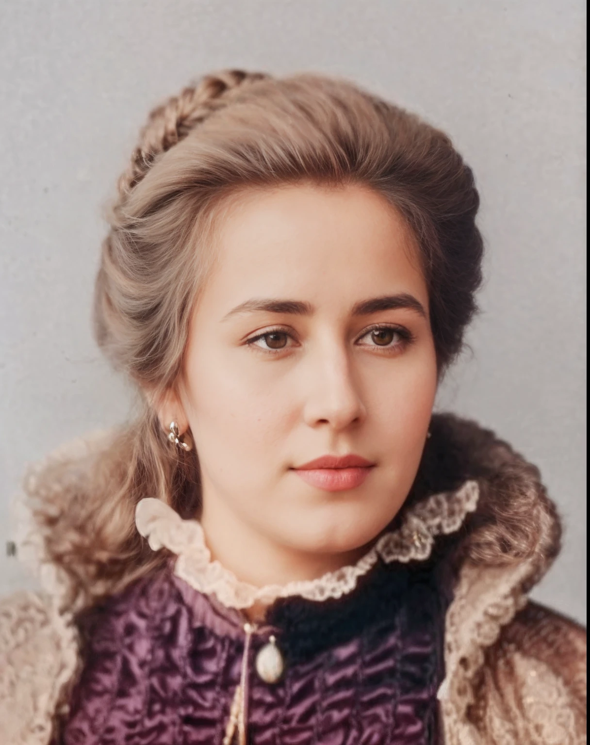 um close up de uma pessoa usando um casaco e um colar, Maria Fortuny, Anna Kovalevskaya, Maria Panfilova, Nadezhda Tikhomirova, uma foto colorida, inspirado em Amalia Lindegren, Leonora Karrington, foto da mulher jovem, Moleksandra Shchaslyva, Rainha Margarida de Saboia