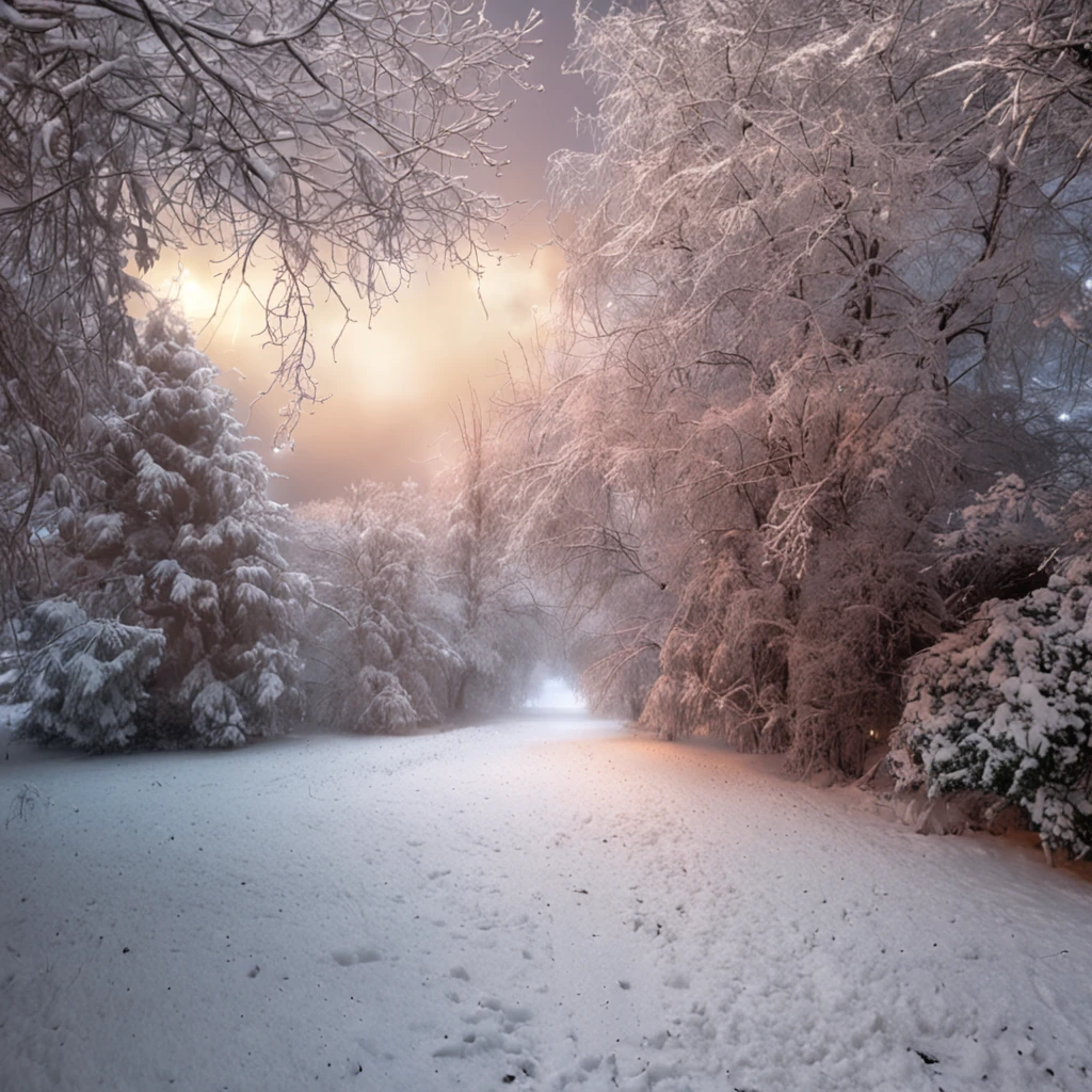 Snowy landscape of garden with brick walkways and trees, dusting of snow, Light snowfall, during snowfall, snowflower, snowing outside, Snow on trees and on the ground, Cold but beautiful, Snowflakes fluttering, Cold snow outside, snowfall, cold snowy, Snowy, (Snow), Winter in the snow, photography of, snowing outside, nevando, Tone-mapping