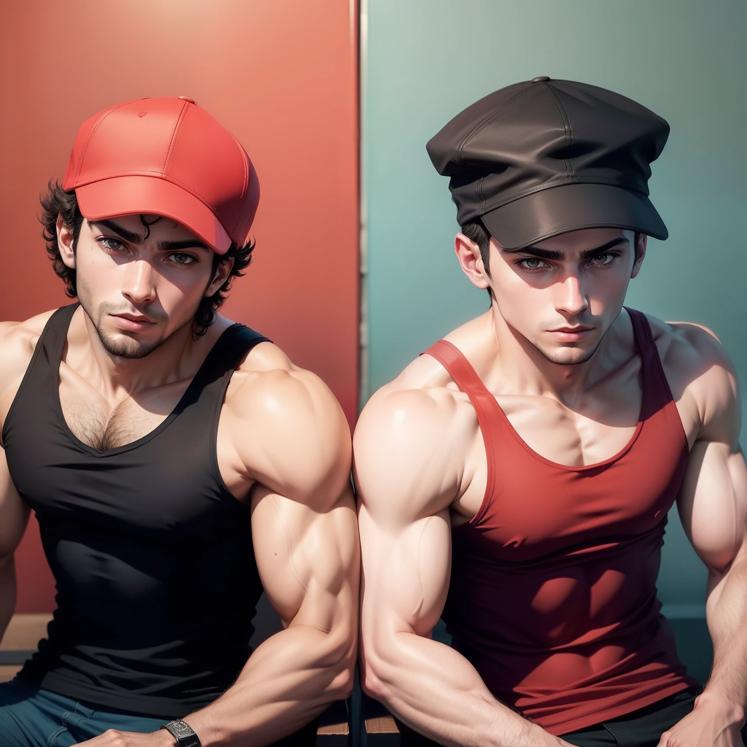 Arafed man in a red tank top and a black hat, em torno de 1 9 anos, imagem de qualidade muito baixa, 2 3 anos, 2 2 anos, 2 7 anos, 2 8 anos, 2 4 anos, imagem frontal, foto de baixa qualidade, 2 9 anos, 2 5 anos, 25 anos