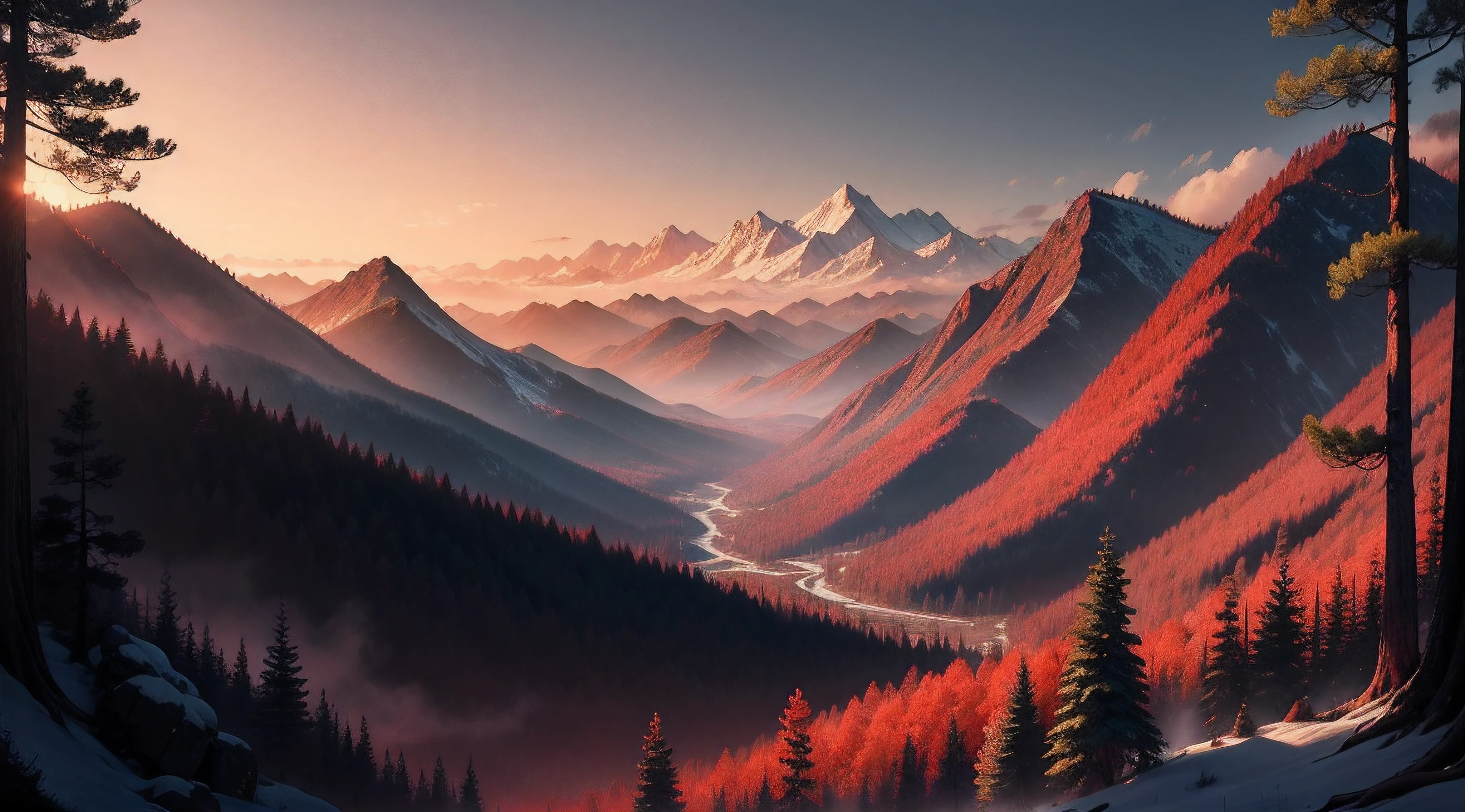 Red Forest,Chao yang,Open mountains and forests overlooking the sun,8K