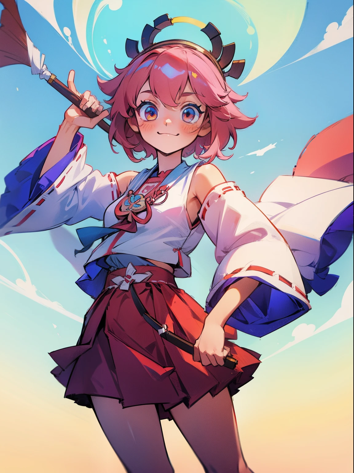 Adorable "miko" girl in a school uniform