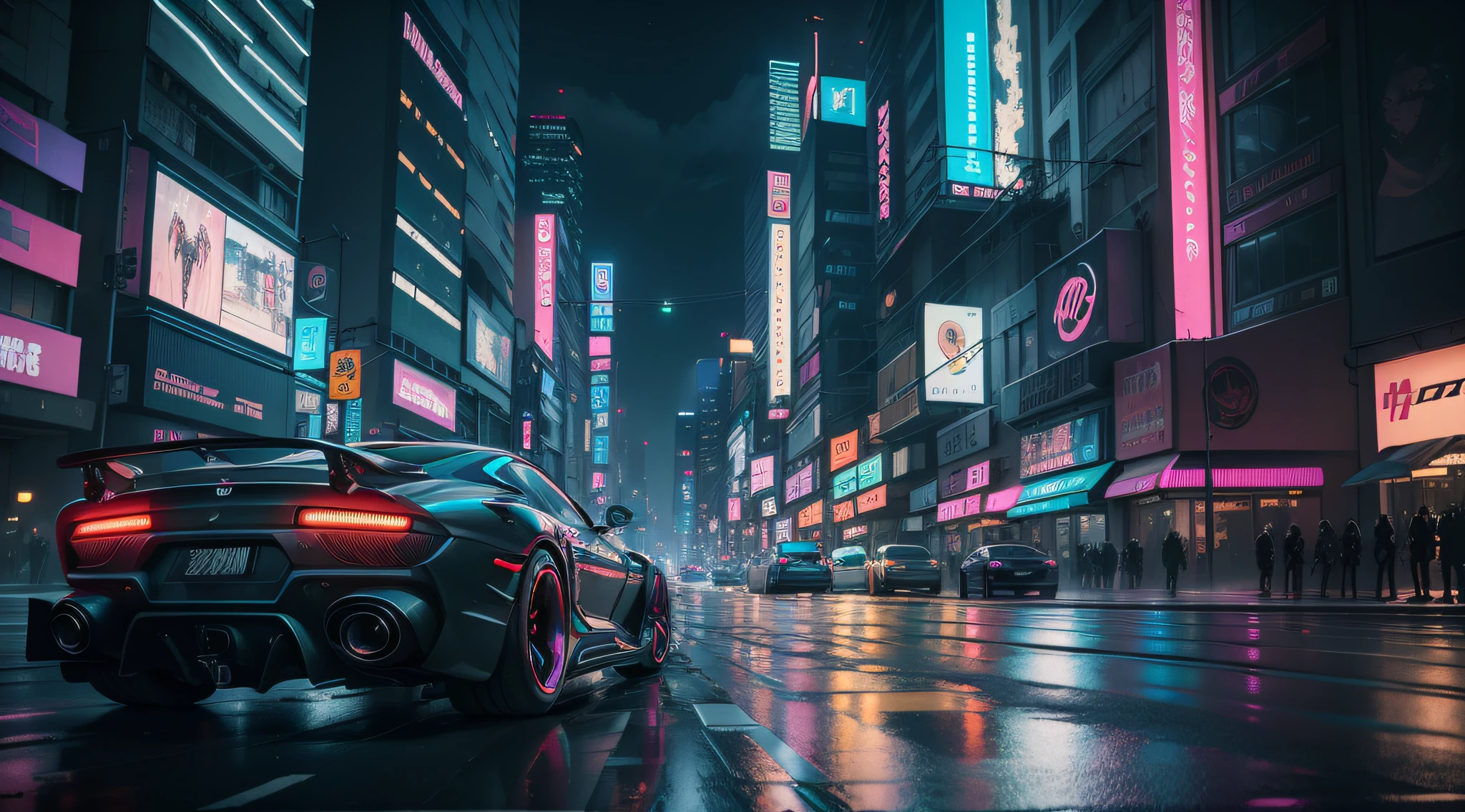 There are cars driving on the city streets at night, futuristic street, Hyper-realistic cyberpunk style, Cyberpunk Street, cyberpunk city street, hyper realistic cyberpunk city, Sci-Fi Cyberpunk City Street, cyberpunk streets at night, Cyberpunk Street at Night, futuristic city street, cyberpunk streets in japan, cyberpunk night street, cyberpunk art ultrarealistic 8k, at cyberpunk city