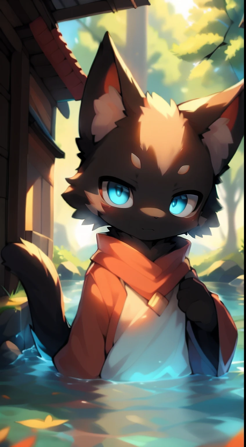 anthro,Furry,feral,(Digital media \(artwork of a\):1.2),(hi,It's nothing,absurd res:1.2),Perfect anatomy,Anatomically correct,Detailed,Detailed face,Detailed eyes,(Realistic fur,Detailed fur:1.25),Detailed background,amazing background.zackarry911, by Majmajor, By Syuro, by Dagasi, by Wolfwithwing, by Hanuvo, by Tabhead, by Zinfyu, by Seraziel, (by Dagasi:1.0), Break,Masterpiece, A high resolution, 8K, Detailed background, High quality,CG,Black fur,cat,Blue eyes,arcadia,twig,Leaves,pools of water