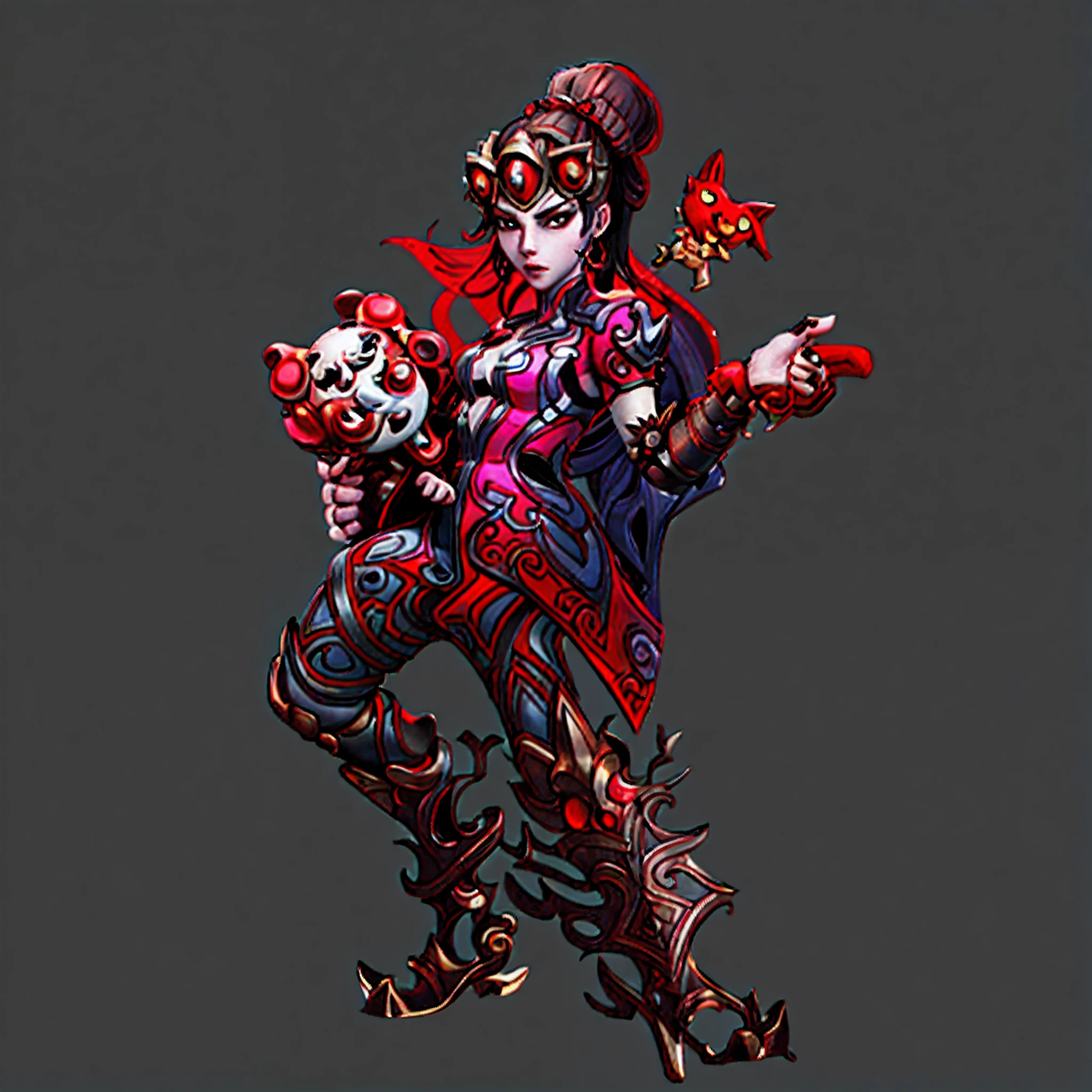 A close-up of a cartoon character holding a rose, baroness,Red dress,highly detailed character, very stylized character design, clash royal style characters, Stylized character design, 3 d render stylized, official character art, Game character design, Game character, detailed character art, character design contest winner, Game character art, stylized character, hearthstone art style