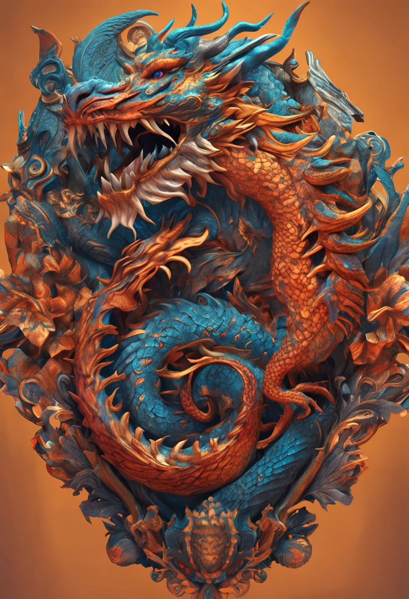 Dragon God, ember, Astringent colors, Digital Art, Intricate details, charmed, Professionally made, 3D,Highly detailed, Vibrant, Ultra High Quality,Rich facial expression front,The upper part of the body]