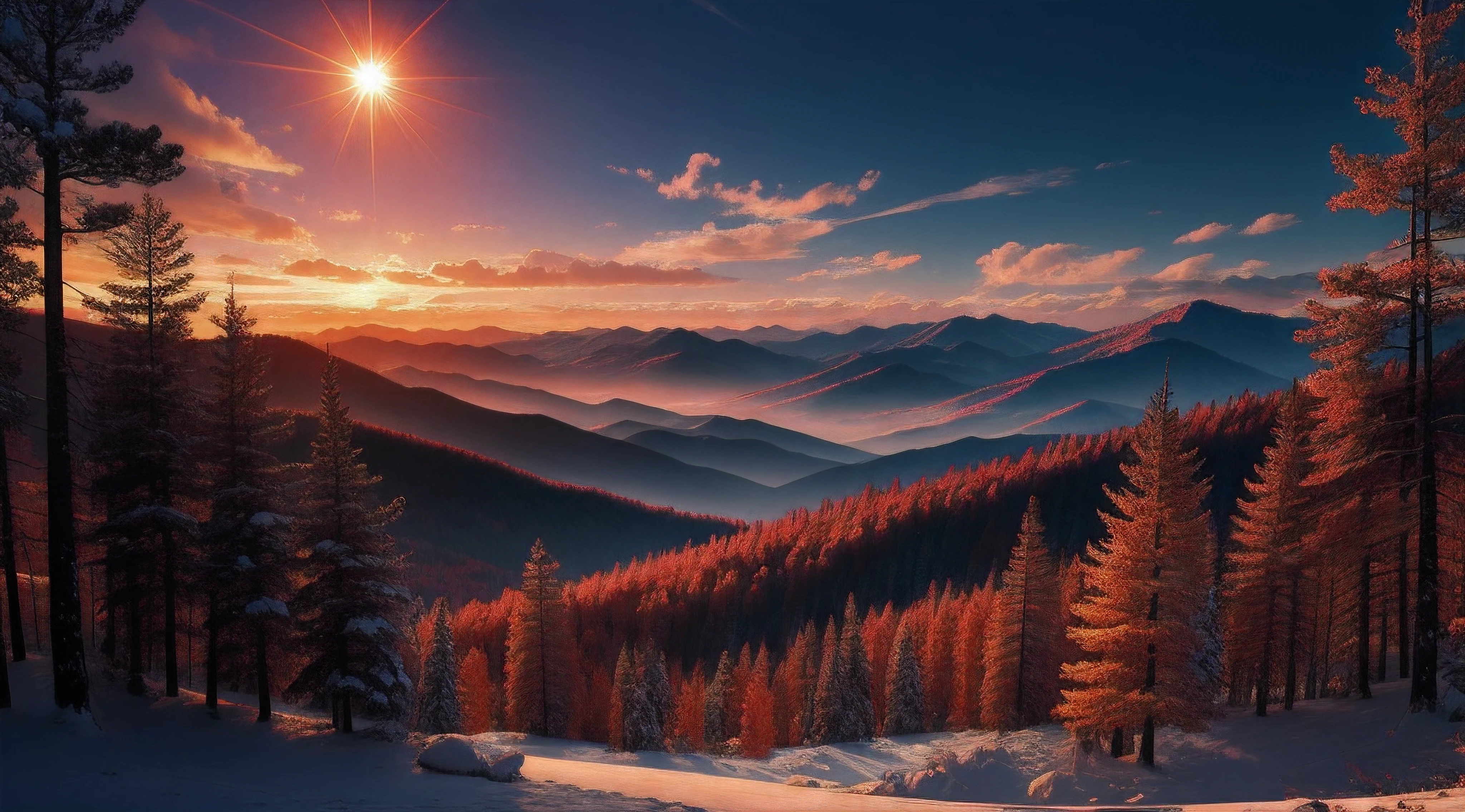 Red Forest，Chao yang，Open mountains and forests overlooking the sun，8K