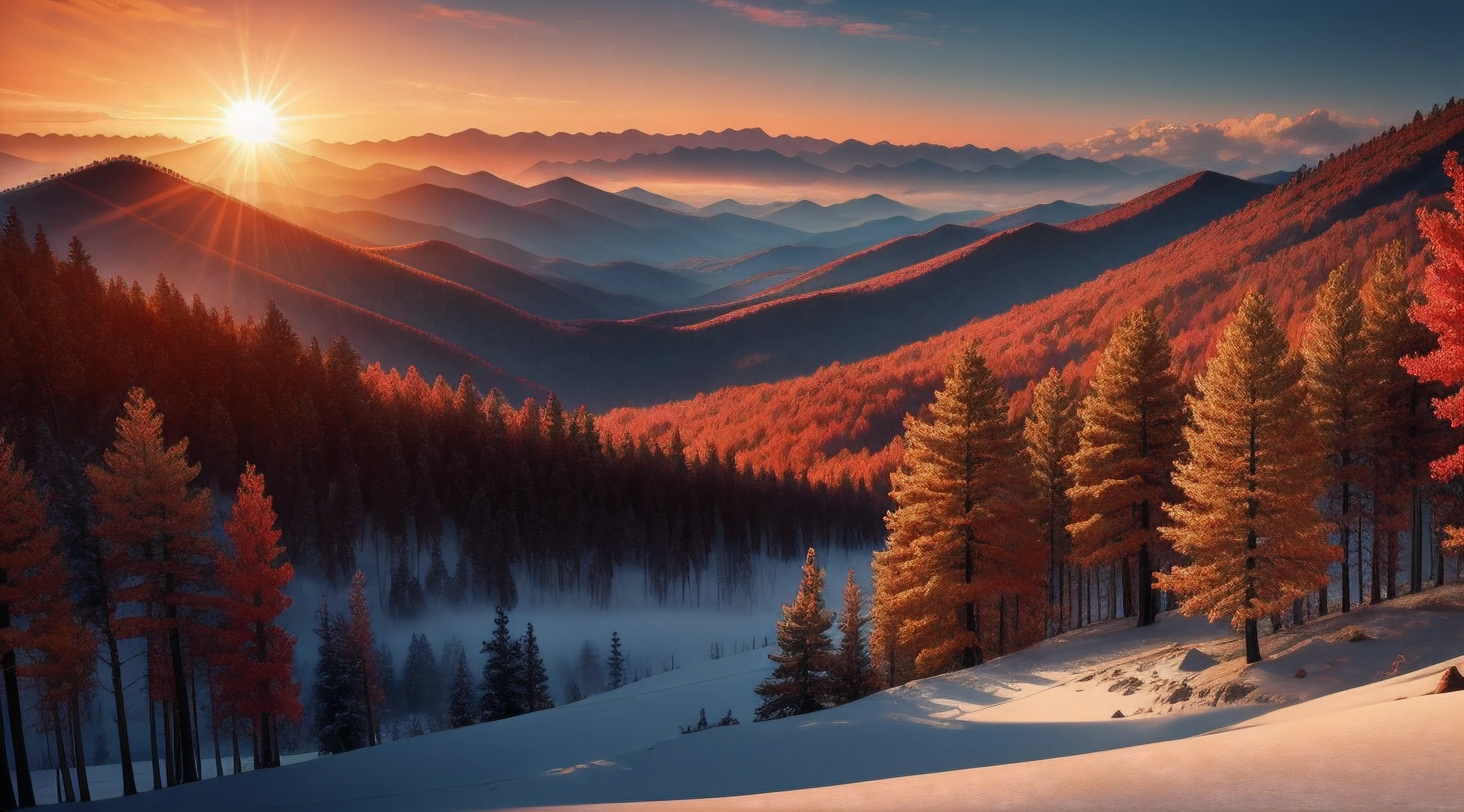 Red Forest，Chao yang，Open mountains and forests overlooking the sun，8K