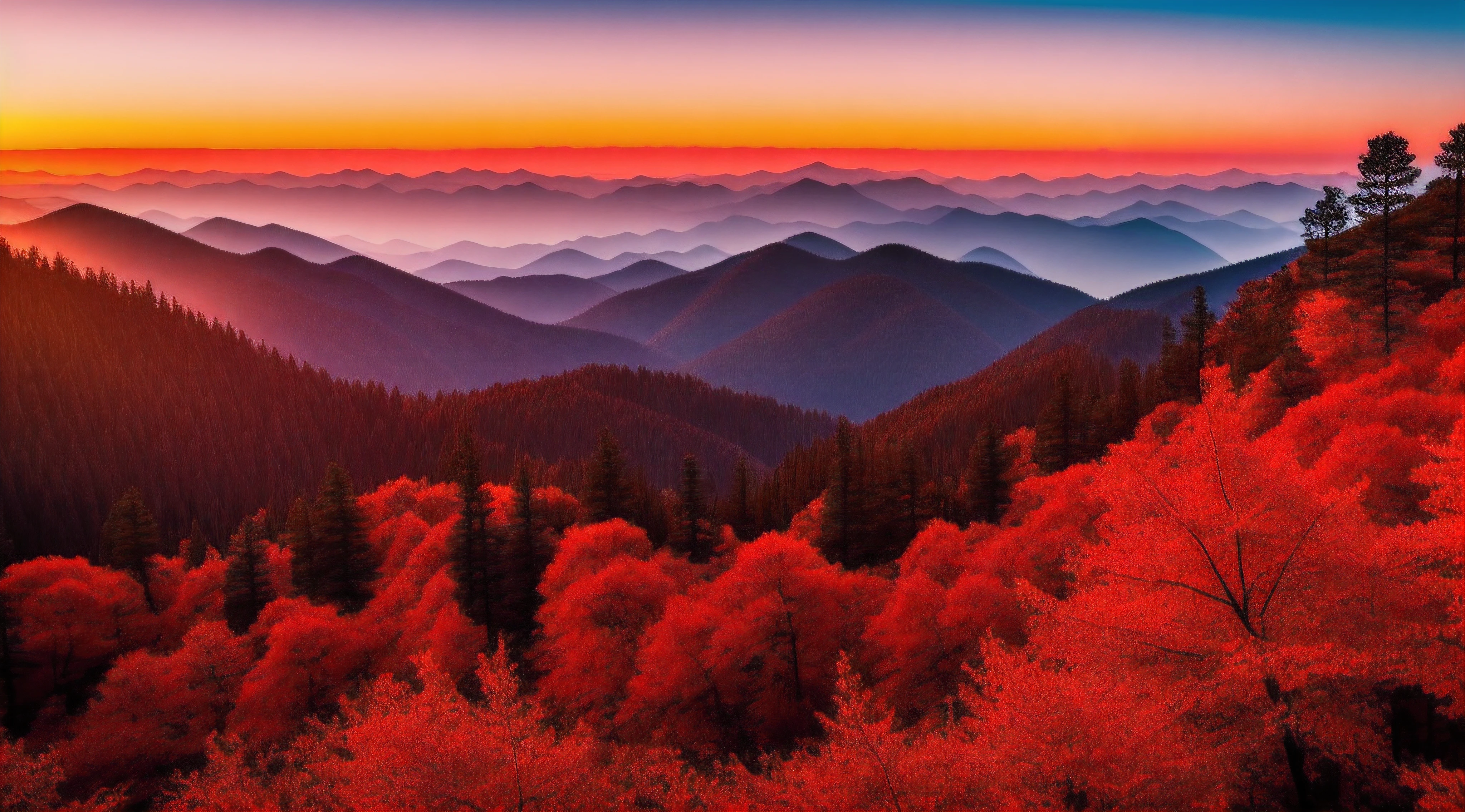 Red Forest,Chao yang,Open mountains and forests overlooking the sun,8K