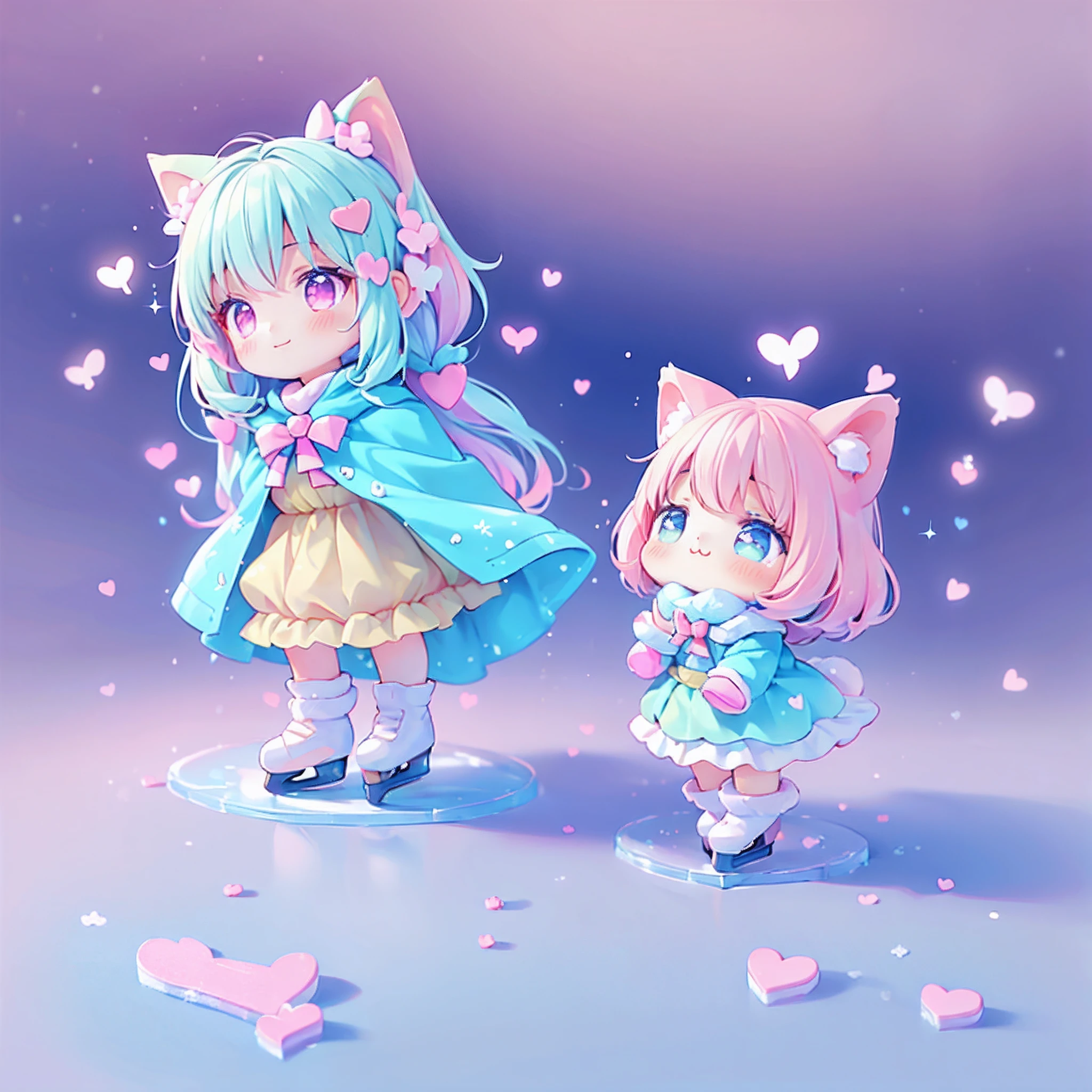 (tchibi), heartthrob, Ice skate on a frozen lake, kawaiitech, kawaii, Cute, Pastel colors, Best quality, cheerfulness, Deep background