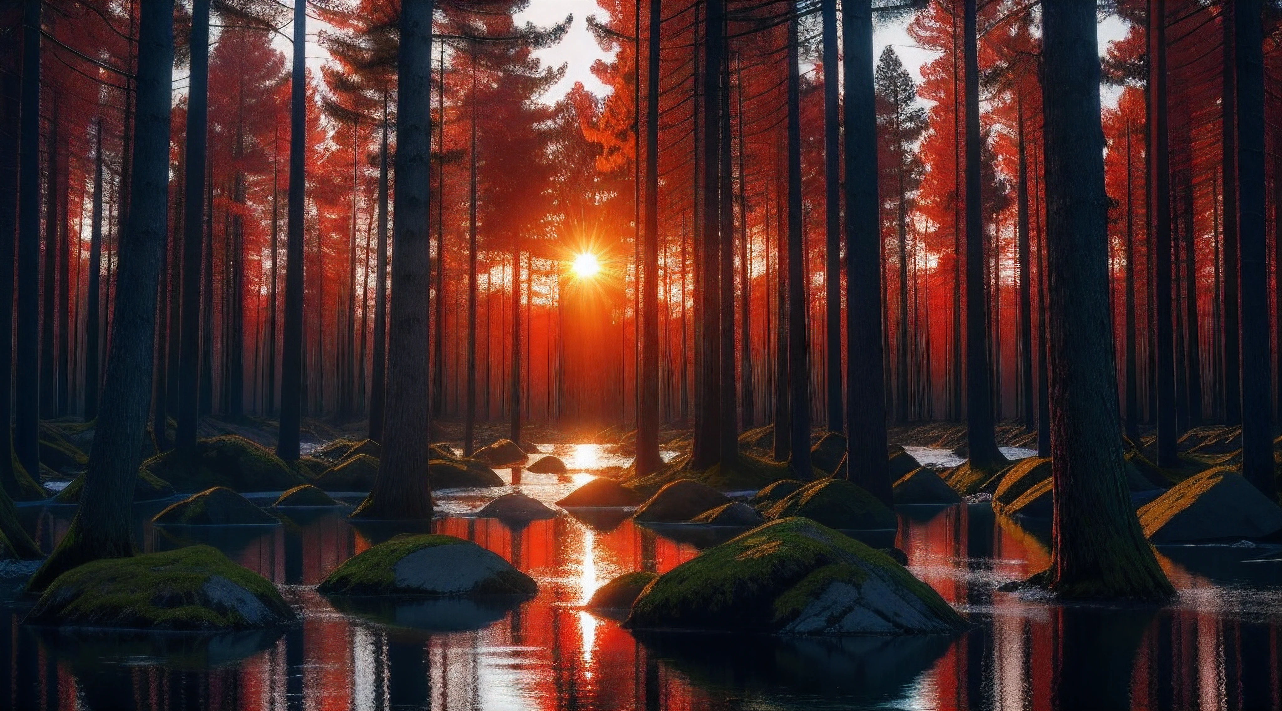 Forest in the sea，Red Forest，Chao yang，Look up at the sun，8K