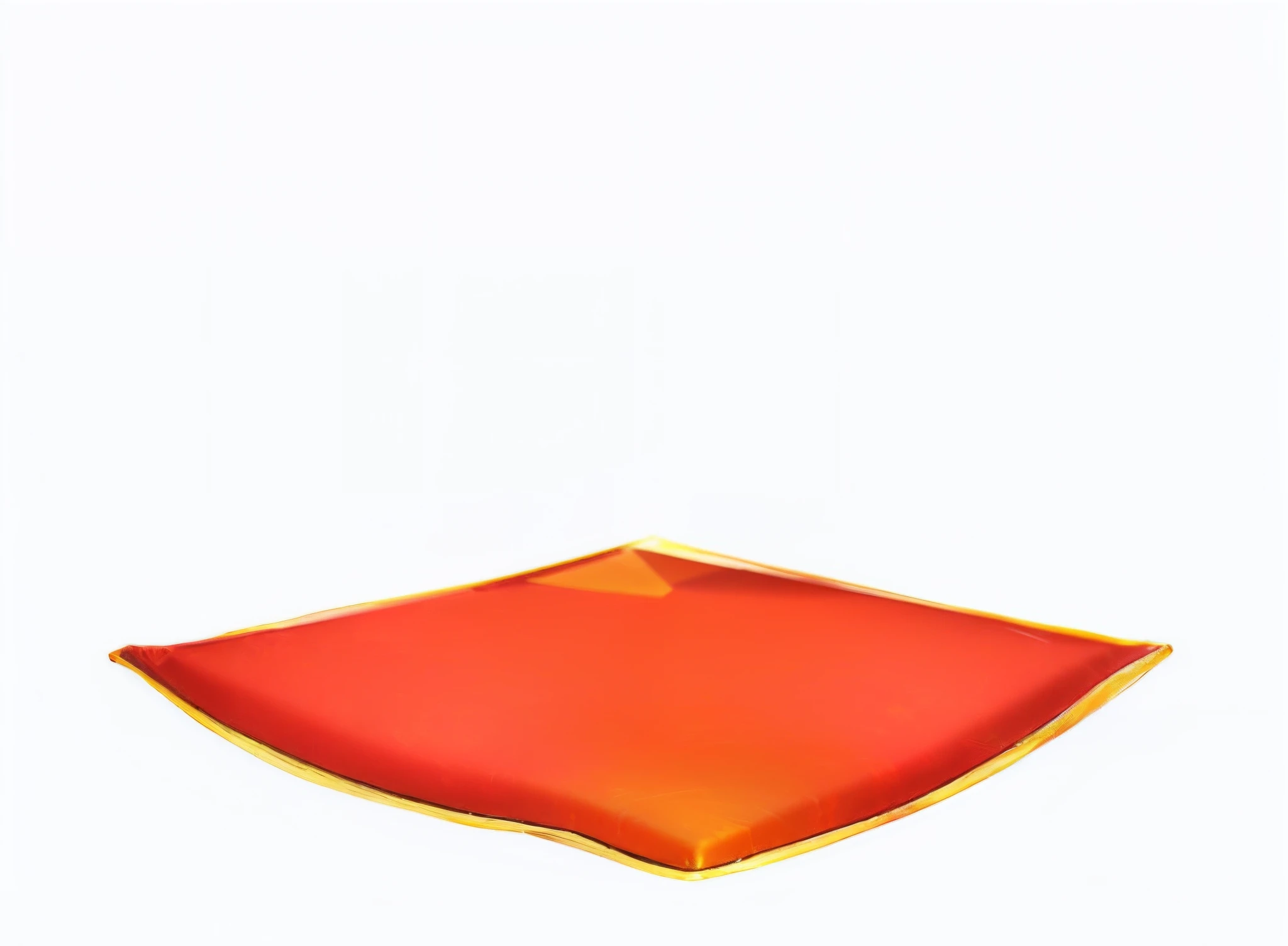 There is a red pillow and a red cloth with gold edges,There is a yellow pillowcase on it, A piece of cloth,A slice of red tomatoes in Phnom Penh, liquid translucent amber, Orange background, Color and orange, Background(Solid), 1080 HD details