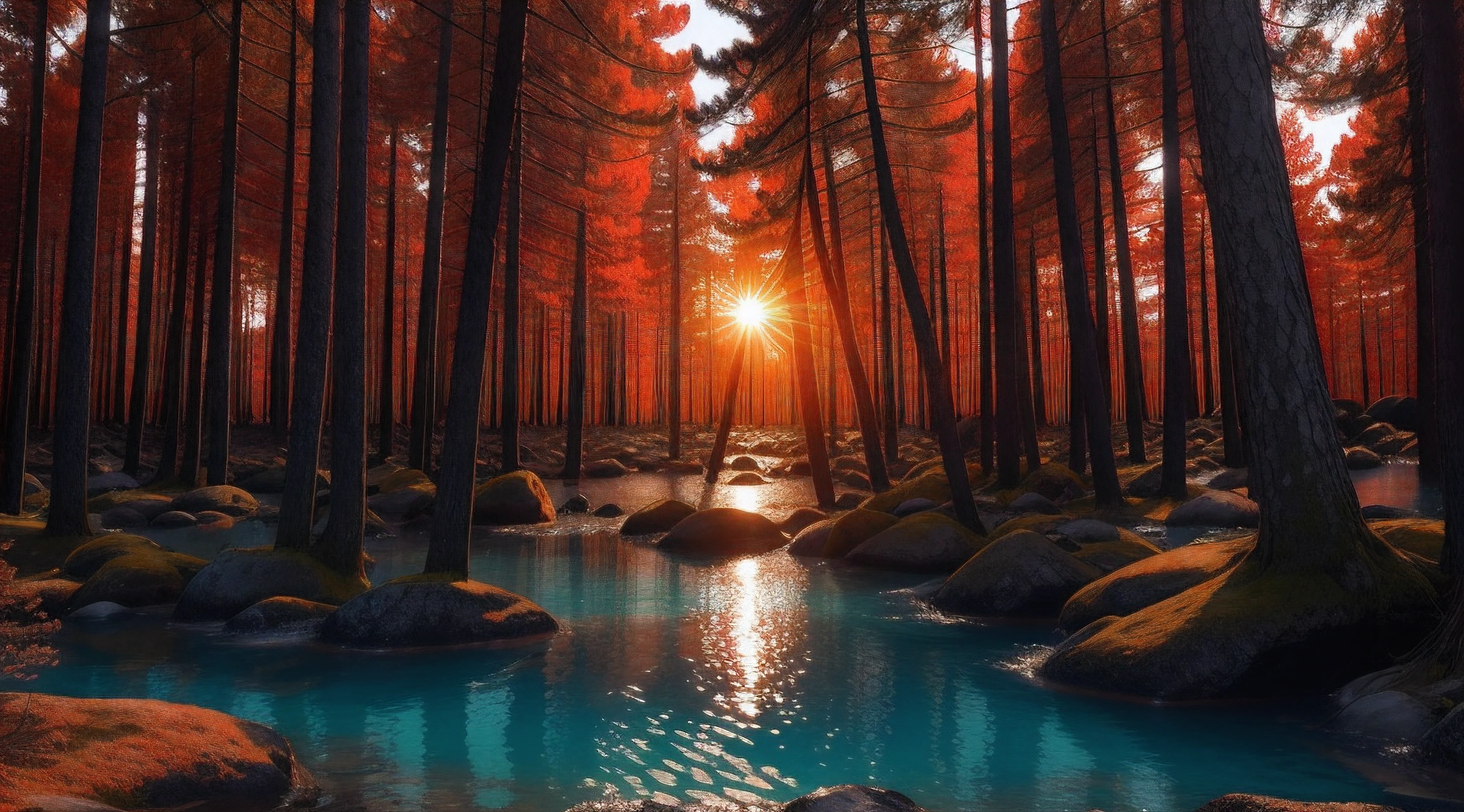 Forest in the sea，Red Forest，Chao yang，Look up at the sun，8K