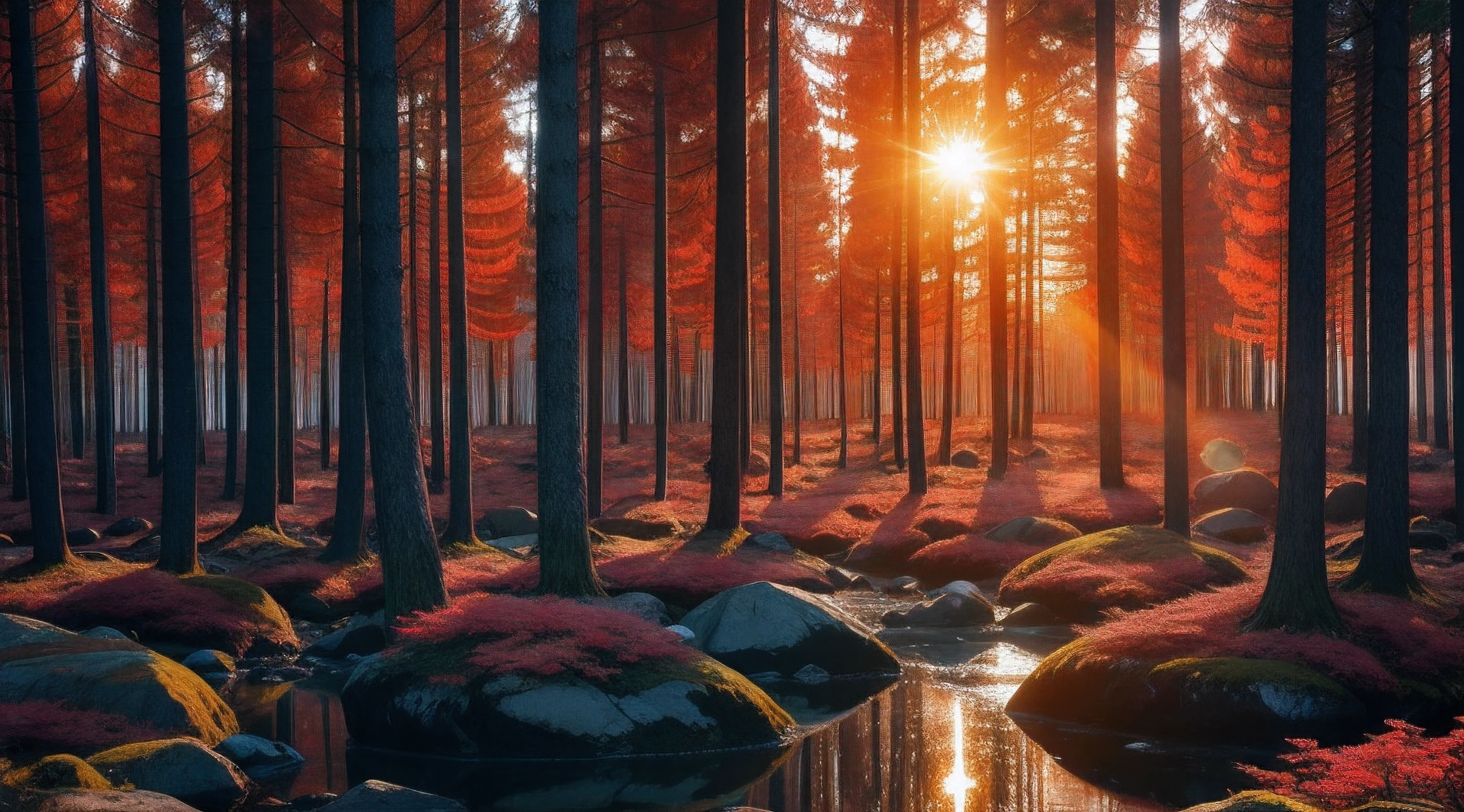 Forest in the sea,Red Forest,Chao yang,Look up at the sun,8K