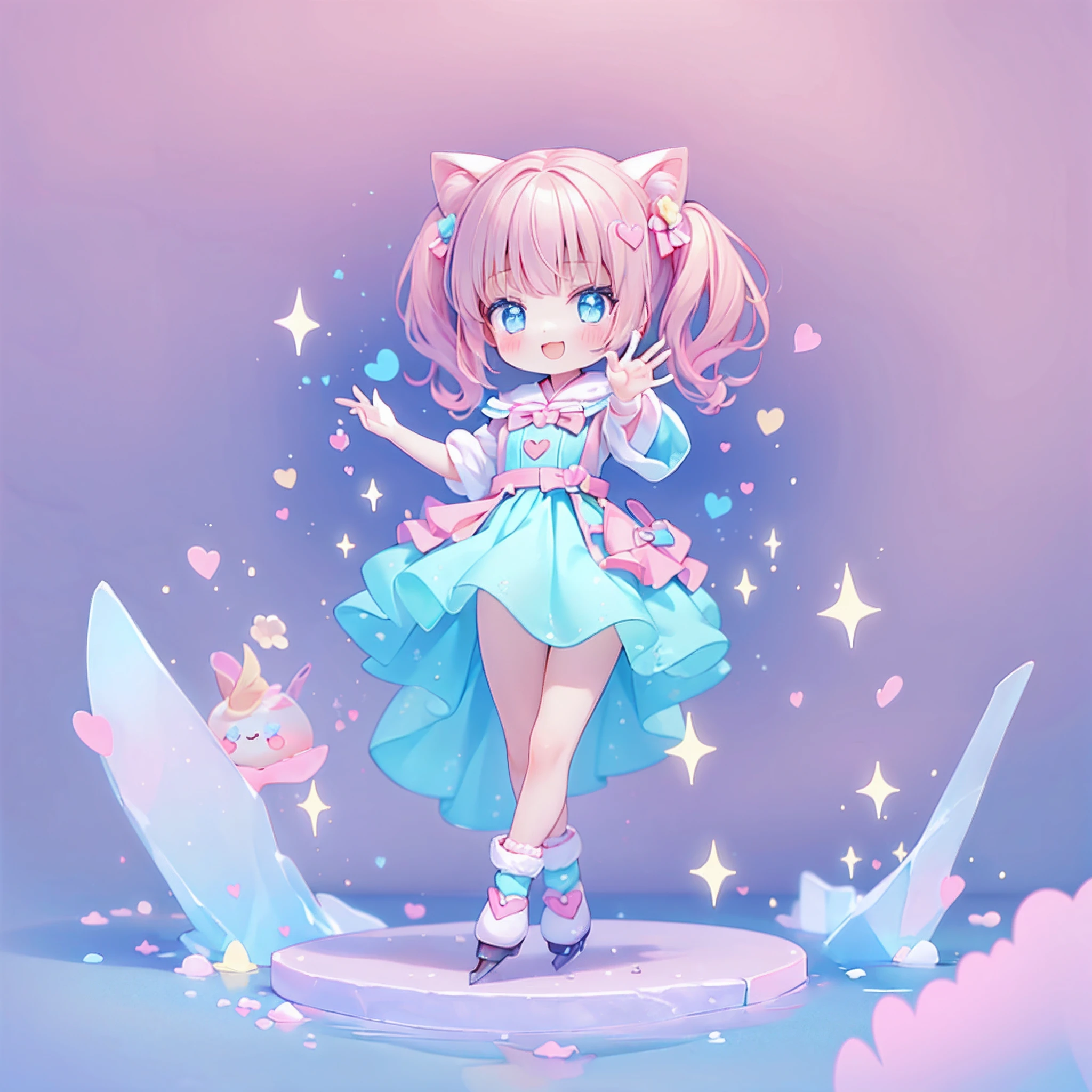 (tchibi), heartthrob, Ice skate on a frozen lake, kawaiitech, kawaii, Cute, Pastel colors, Best quality, cheerfulness, Deep background