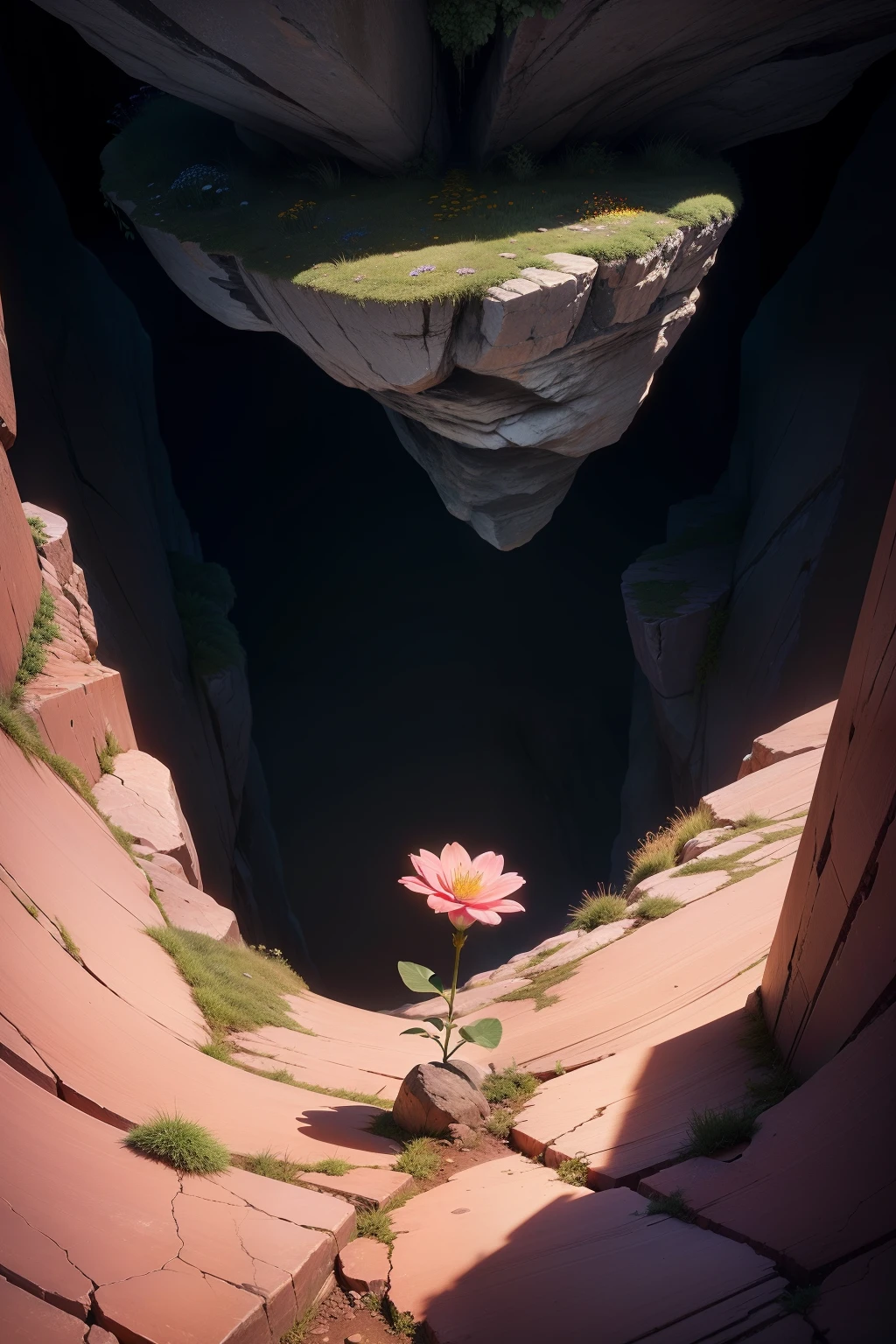A flower sprouting from a crack in a rock: This image represents the growth and strength that blooms even in difficult conditions. efecto realista