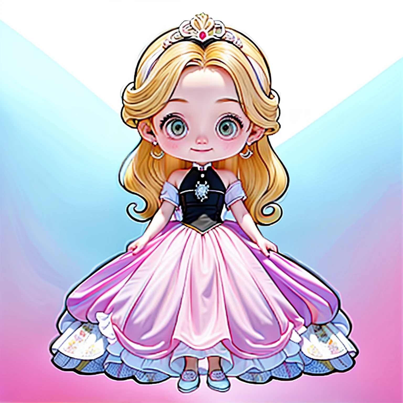 Paint painting、Hair is yellow、The dress is pink、White background、hightquality