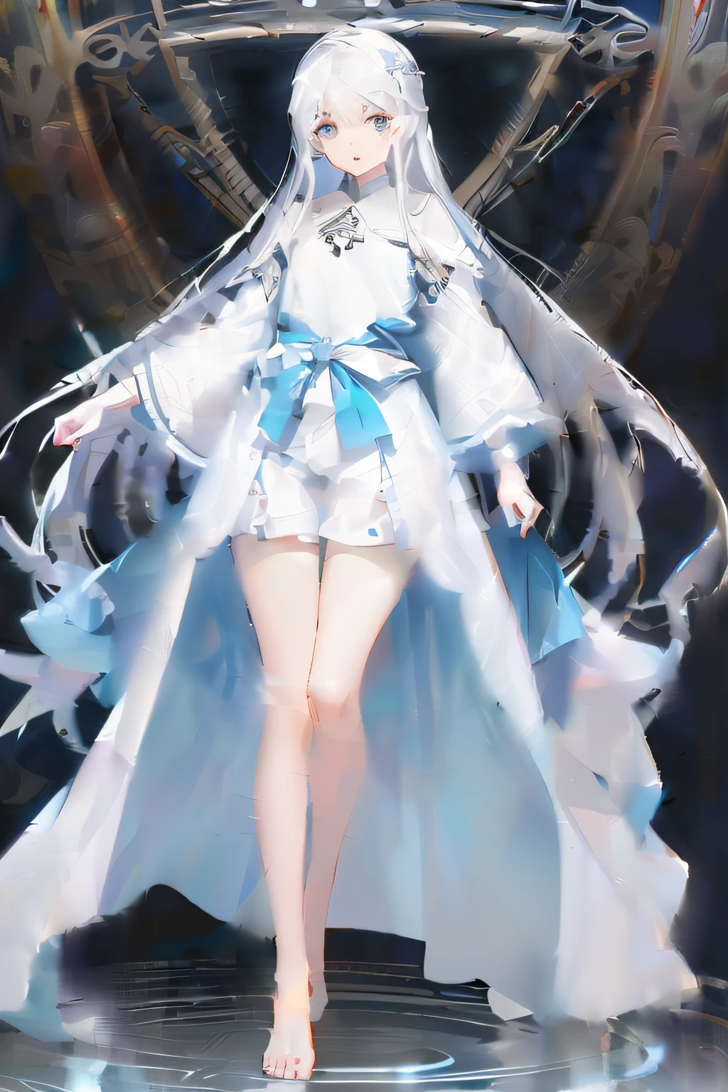Anime - Stylistic image of a woman in a white dress, white-haired god,, flowing white robe, Anime goddess, from girls frontline, azur lane style, full-body xianxia, official character art,