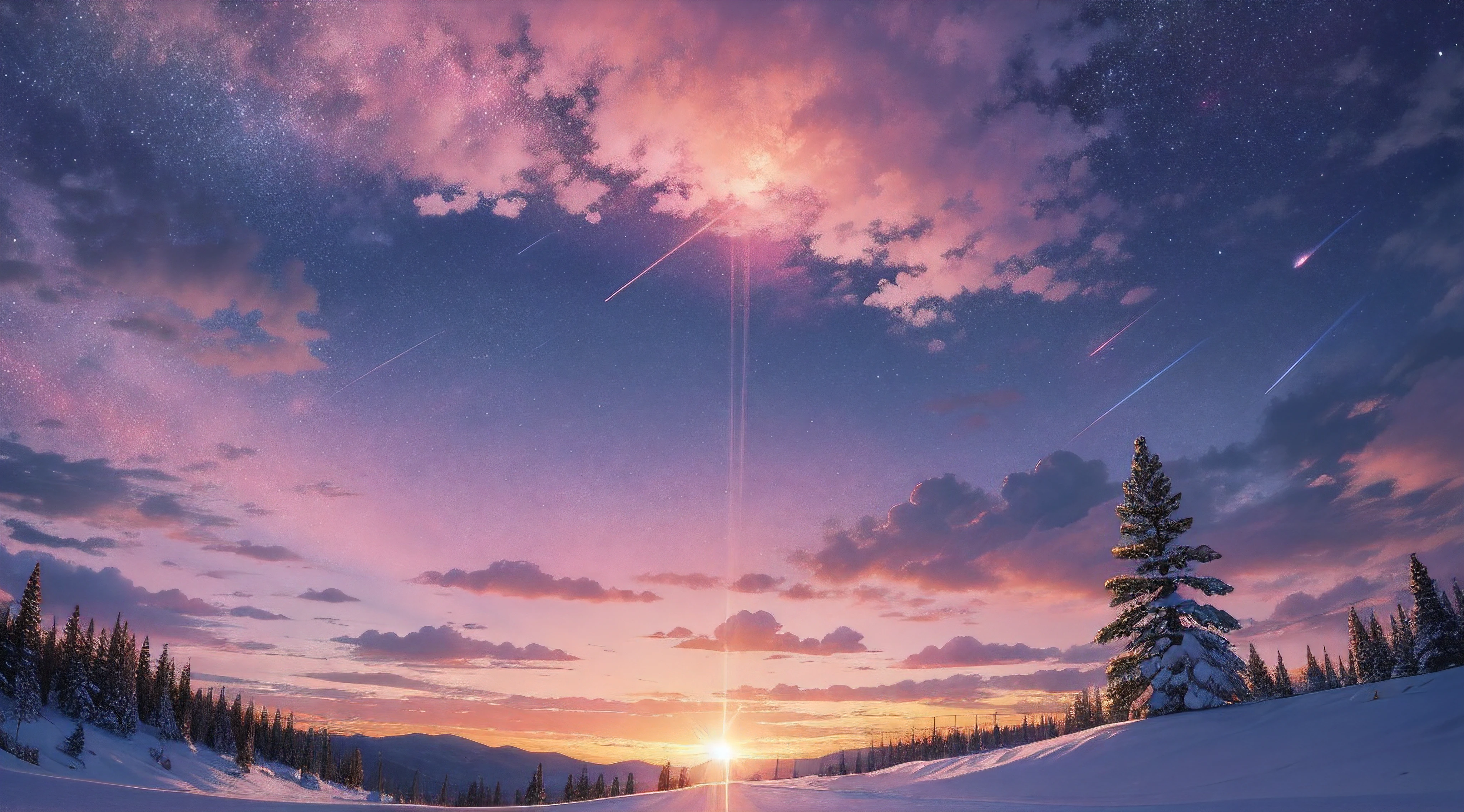 Stand on the mountainside of the pink forest,Look up at the sun at 10 a.m