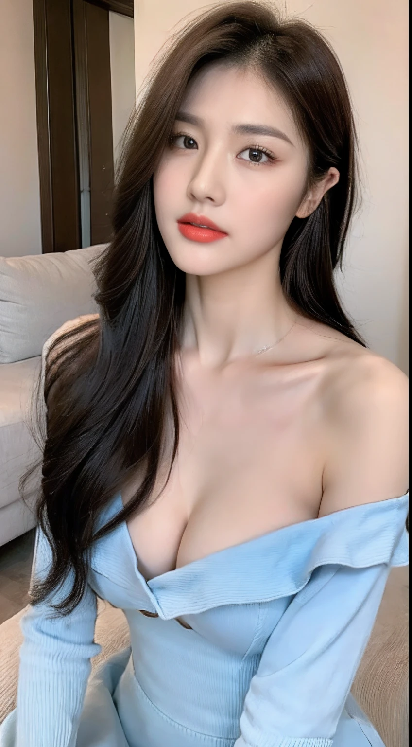 ((Best Quality, 8K, Masterpiece: 1.3)), 1girl, Slim Abs Beauty: 1.3, (Hairstyle Casual, Big Breasts: 1.2), Dress: 1.1, Super Fine Face, Delicate Eyes, Double Eyelids, Home