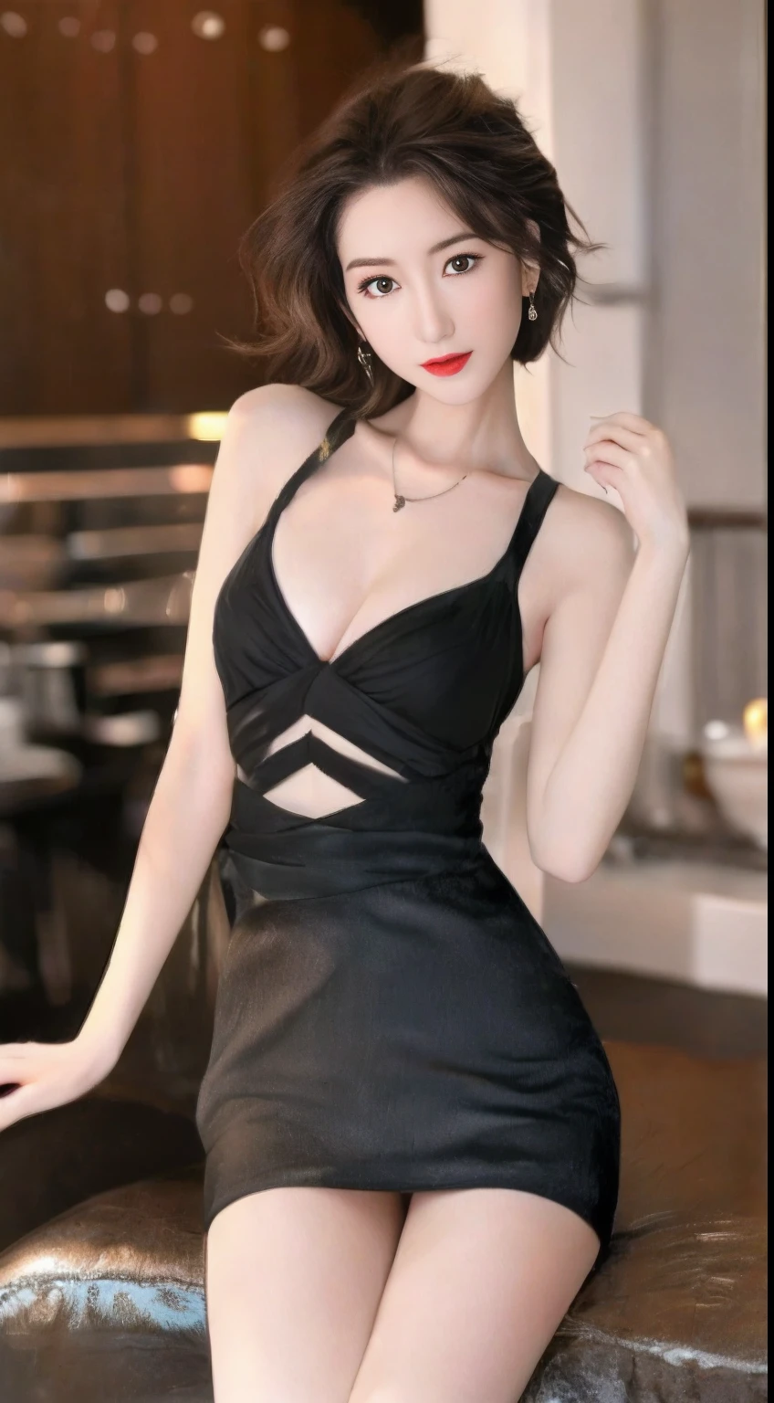 ((Best picture quality, 8K, tmasterpiece:1.2)), 1girll, extremely detailed eye and face,Beautiful woman with slender waist:1.6, Beautiful woman with slender abs:1.8,Beautuful Women,Slender legs:1.6, (Casual hairstyle, No leakage of big breasts:0.9), Erotic lingerie:1.2, Ultra-fine face, A detailed eye, 二重まぶた,Flaming red lips,ssmile,Hold your chest up,Expose your legs and feet,beautifullegs,Bright light,Full body photo,Highest image quality