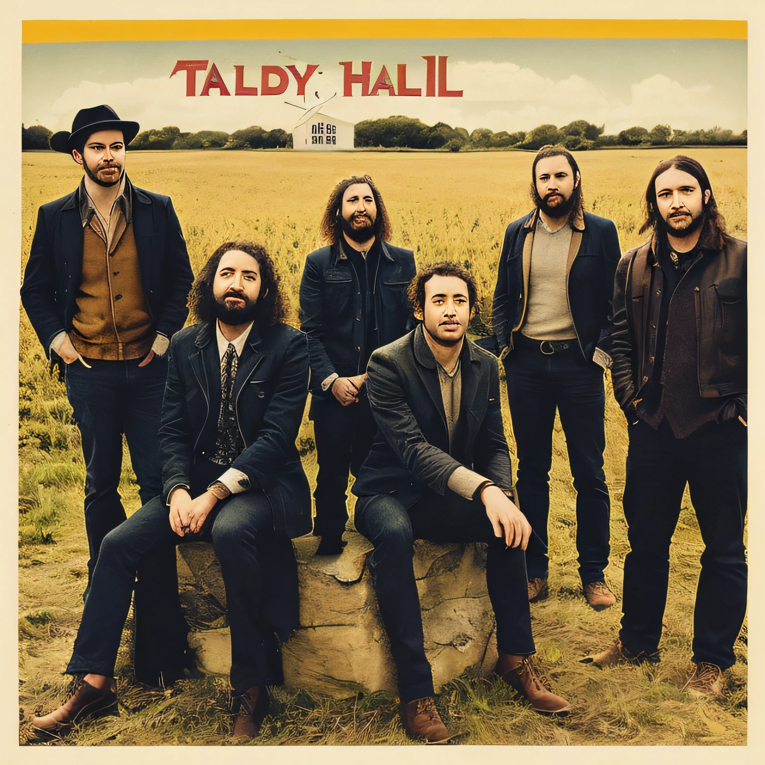 arafed image of a group of men in a field, tally hall album cover, alternate album cover, on the sidewalk, official artwork, full sun, on sidewalk, folk horror, folk, album art, album cover, sidewalk, promo art, new album cover, album artwork, walkway, promotional artwork, scarfolk, promo shot, crosswalk, promotional image